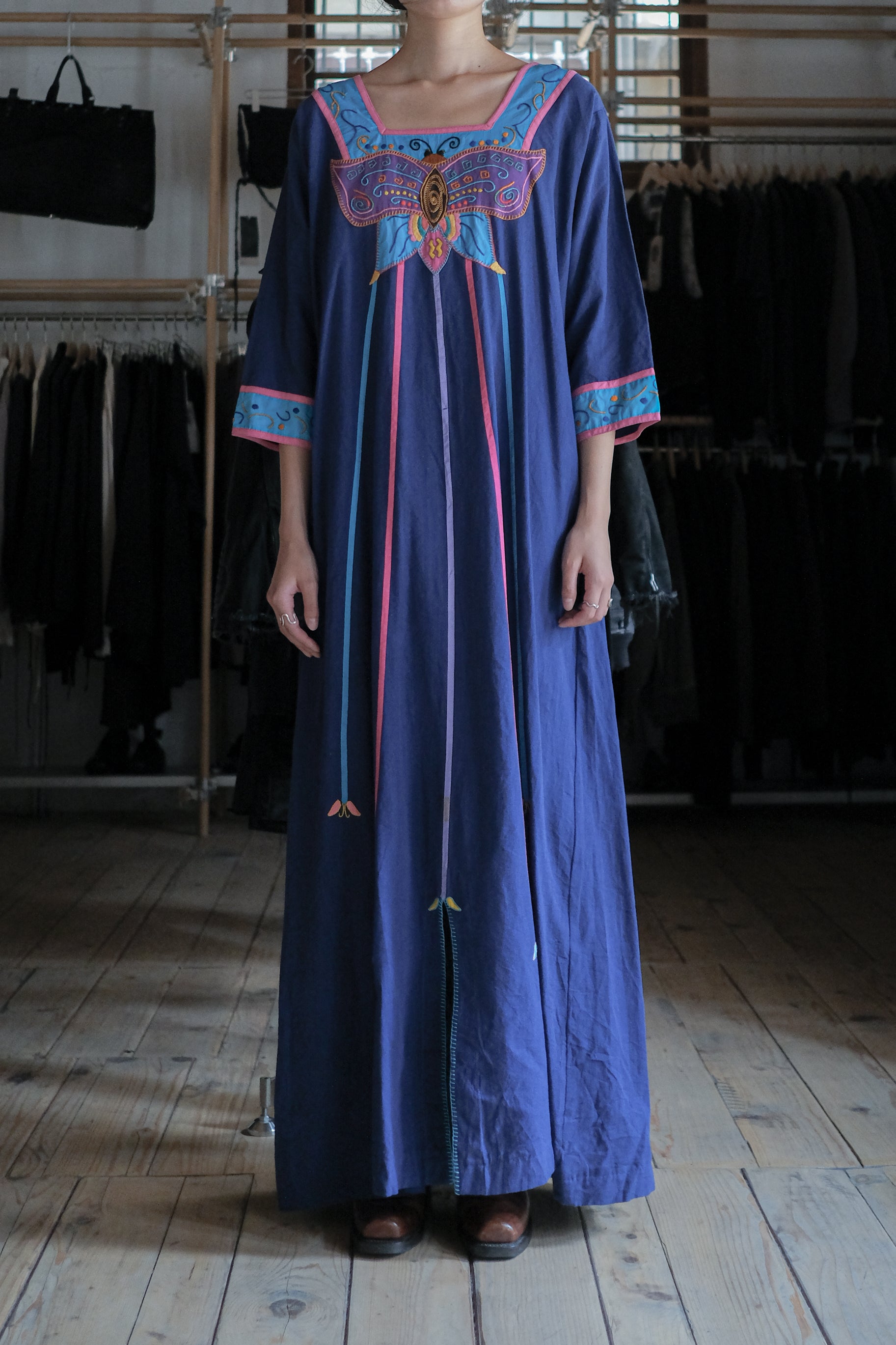 1960's Irene Pulos Mexican Folk Art Applique Kaftan / Rare墨西哥古著民族嵌花刺繡長袍