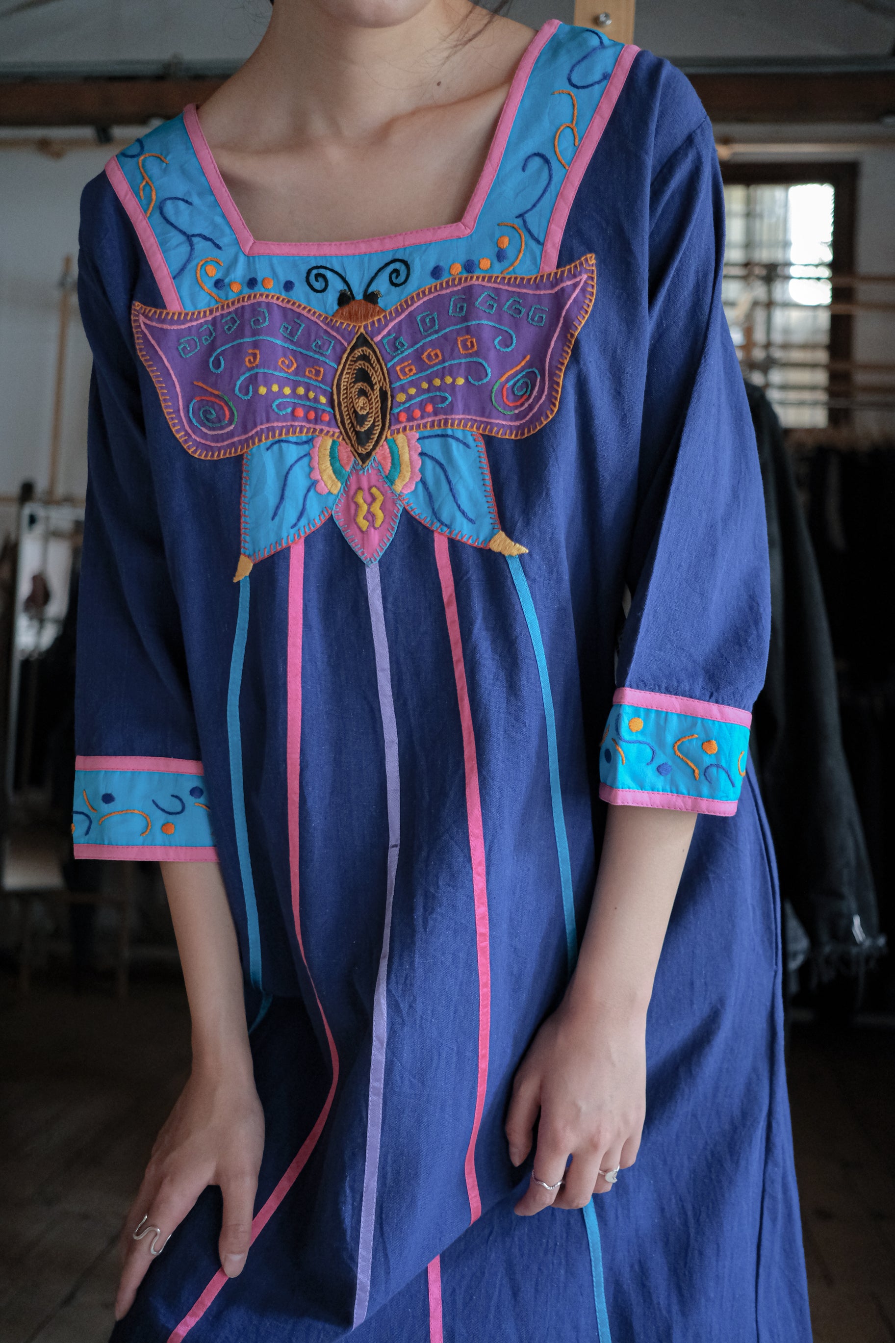 1960's Irene Pulos Mexican Folk Art Applique Kaftan / Rare墨西哥古著民族嵌花刺繡長袍
