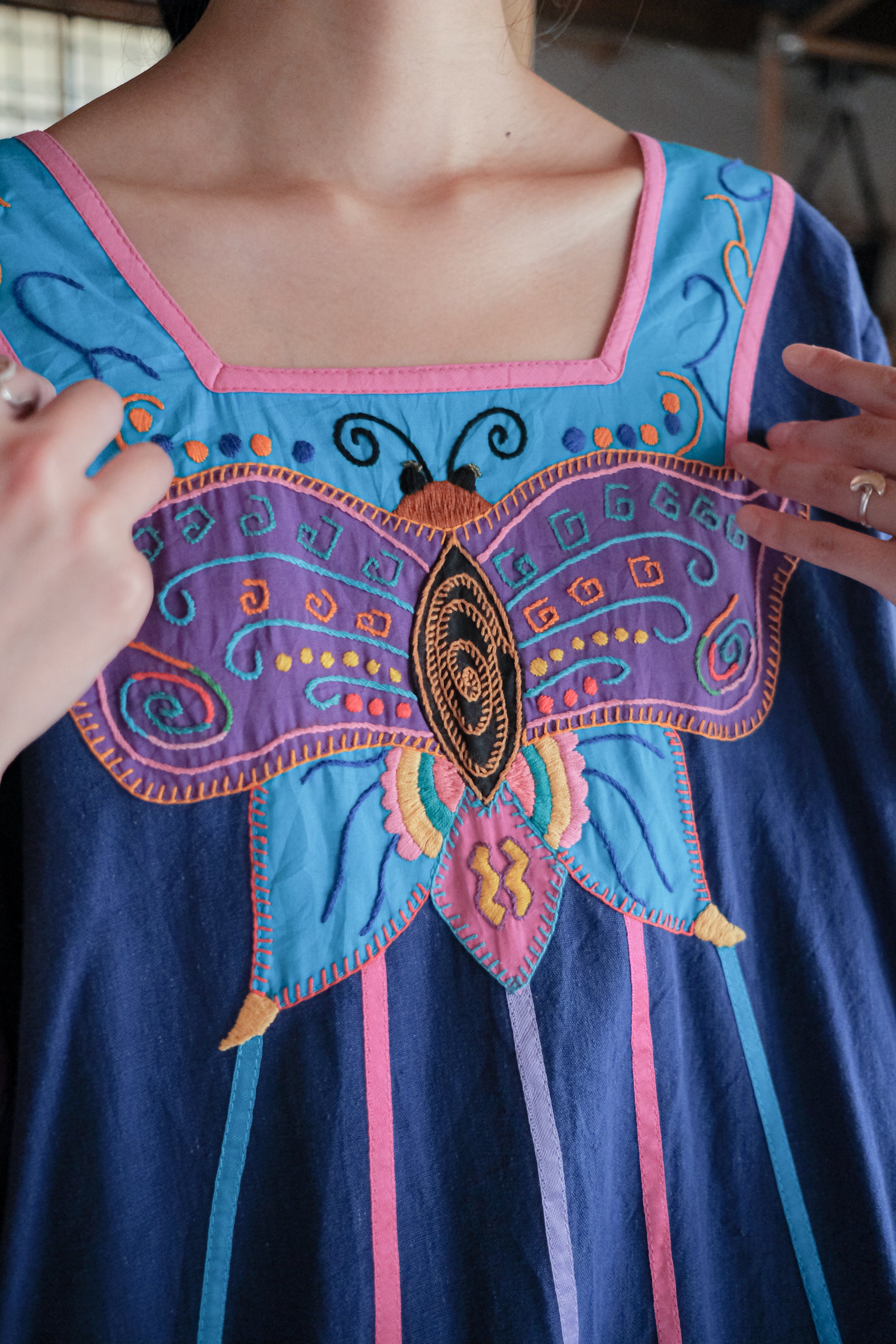 1960's Irene Pulos Mexican Folk Art Applique Kaftan / Rare墨西哥古著民族嵌花刺繡長袍