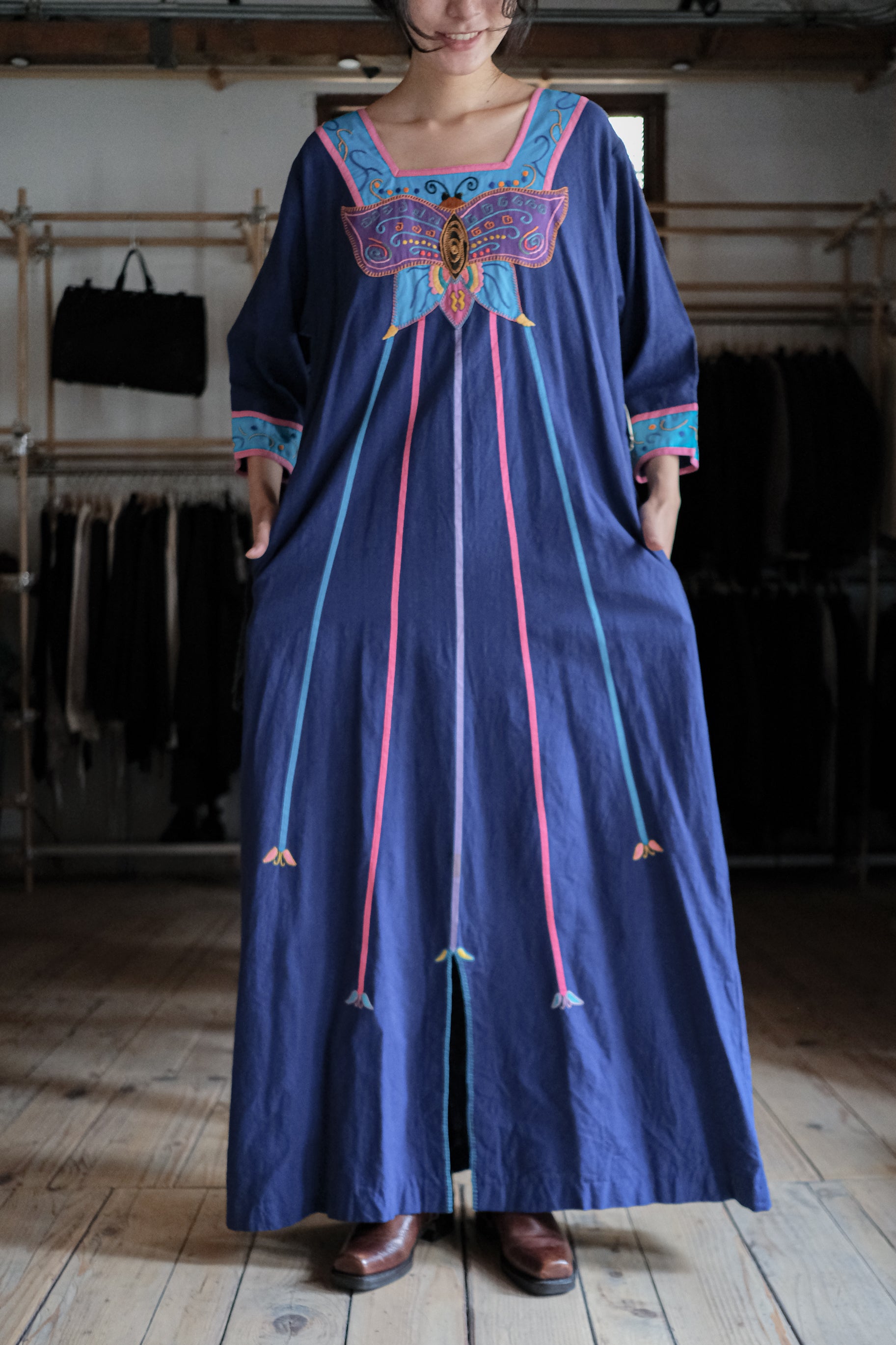 1960's Irene Pulos Mexican Folk Art Applique Kaftan / Rare墨西哥古著民族嵌花刺繡長袍