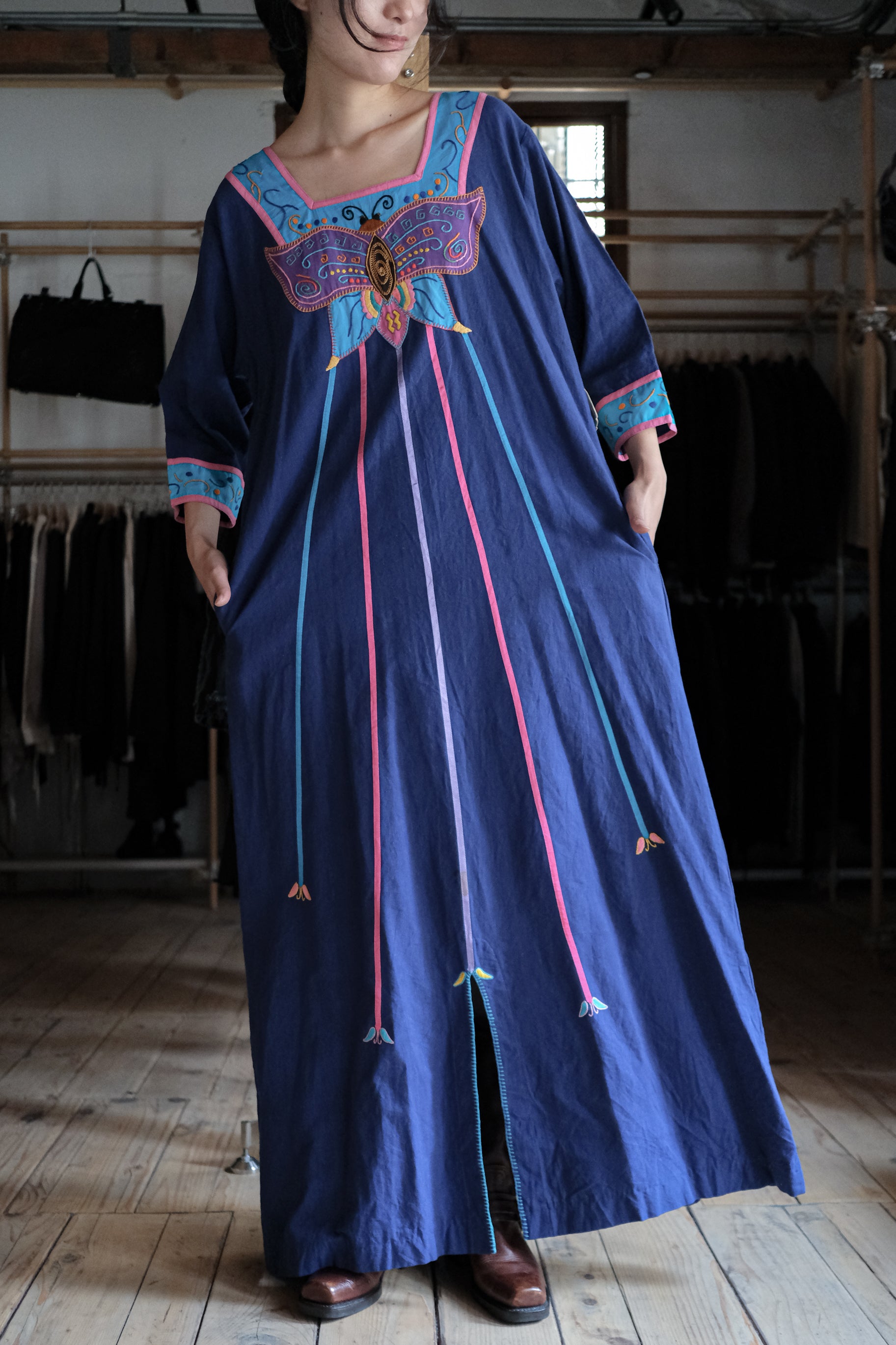 1960's Irene Pulos Mexican Folk Art Applique Kaftan / Rare墨西哥古著民族嵌花刺繡長袍