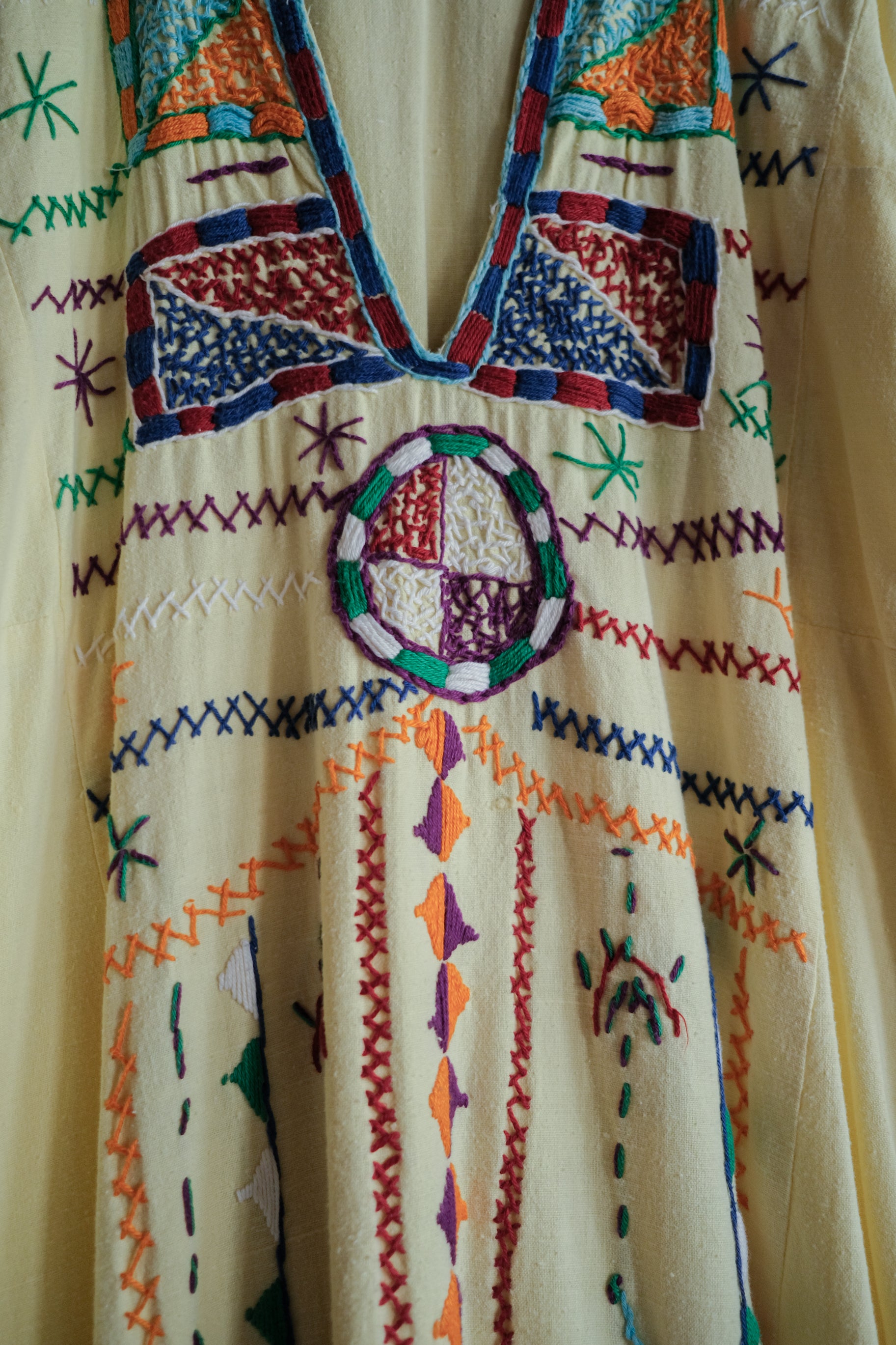 Vintage Egyptian Siwa Oasis Kaftan / 埃及古著奶油黃錫瓦刺繡長袍