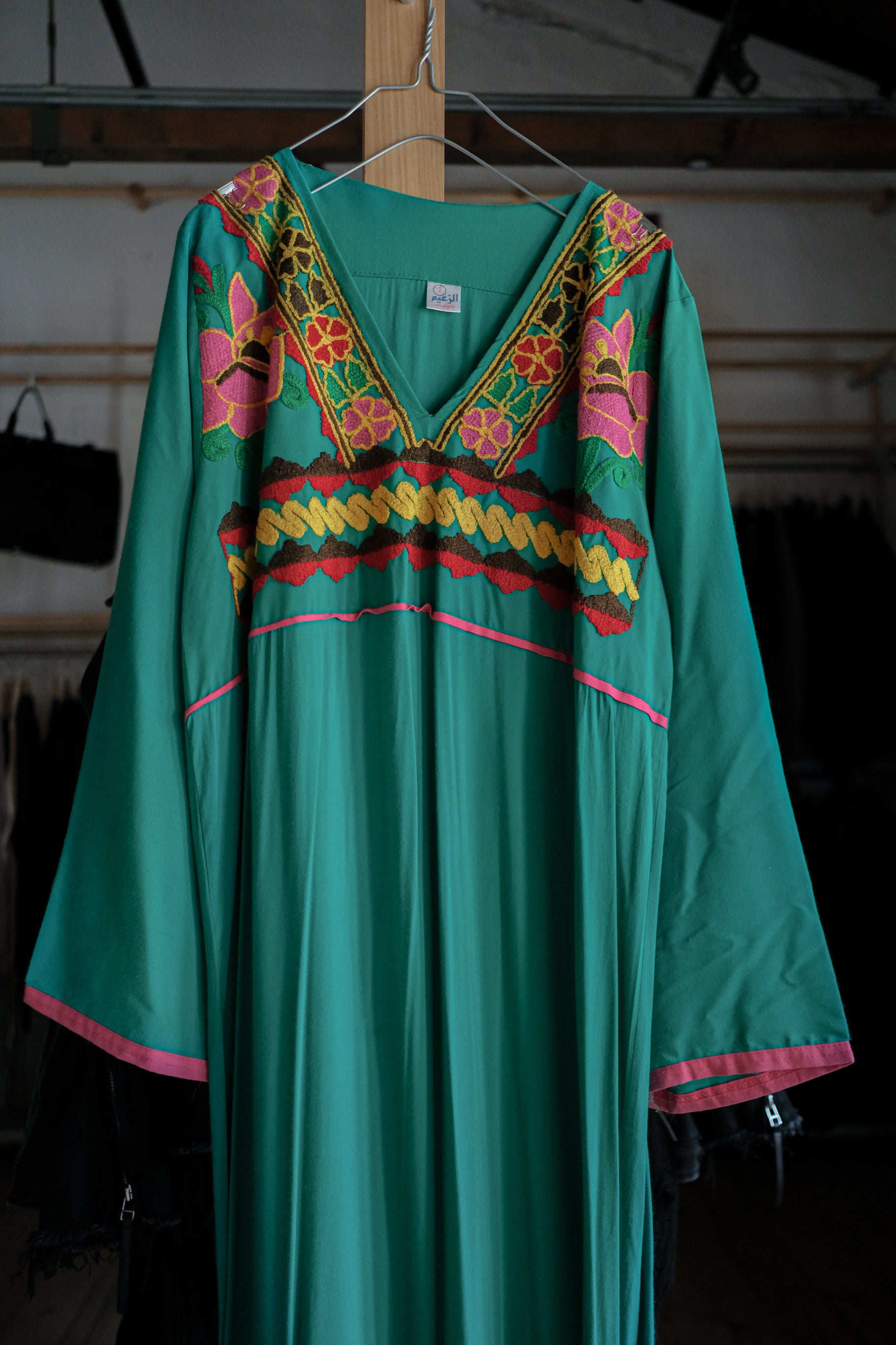 1980’s Egyptian Embroidered Kaftan / 埃及古著羽綠藍刺繡長袍