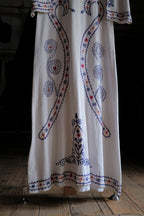 Vintage Indian Hand Embroidered Cotton Gauze Folk Kaftan / 印度古著手刺繡棉紗民族長袍