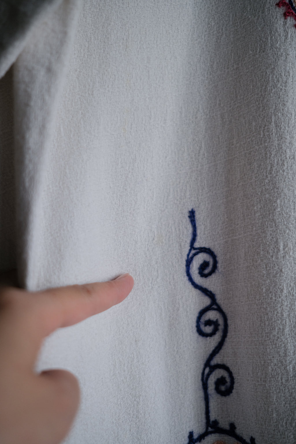 Vintage Indian Hand Embroidered Cotton Gauze Folk Kaftan / 印度古著手刺繡棉紗民族長袍