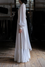 1970's Lace Bid Empire Waist Belted Dress / 古著蕾絲高腰綁帶長裙