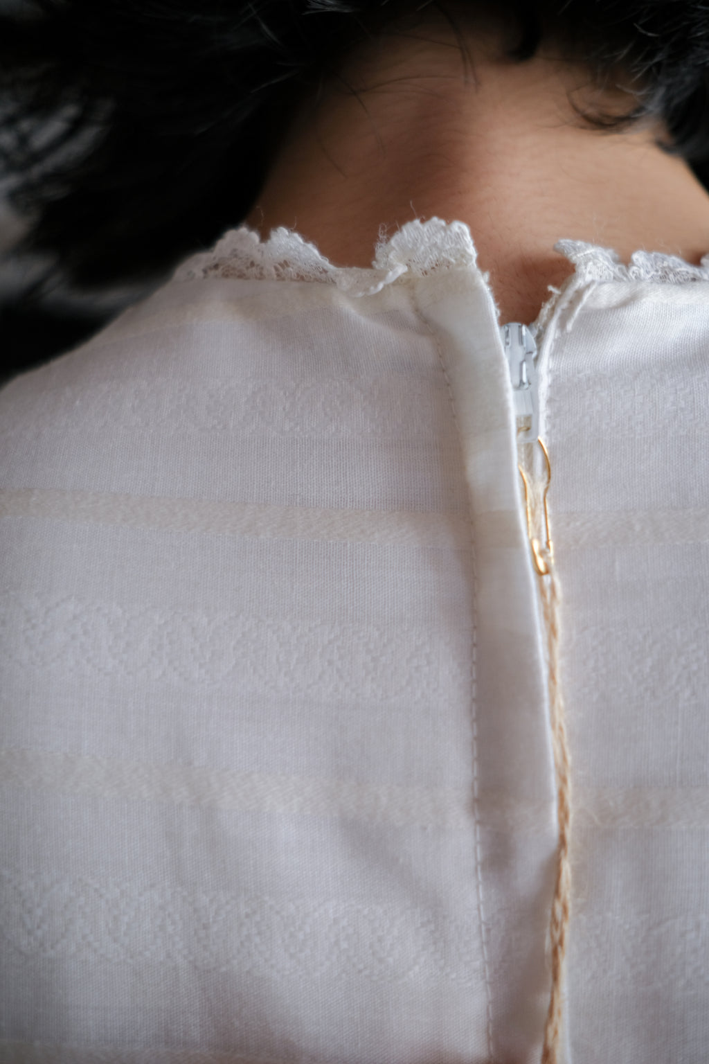 1970's Lace Bid Empire Waist Belted Dress / 古著蕾絲高腰綁帶長裙