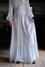 1970's Lace Bid Empire Waist Belted Dress / 古著蕾絲高腰綁帶長裙
