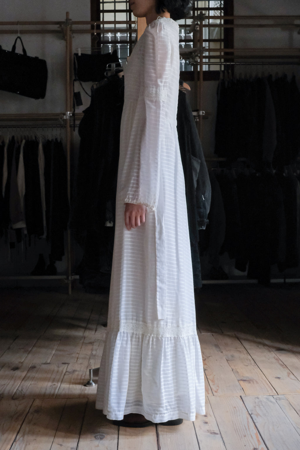 1970's "Jack Kramer" Pleated Empire Waist Belted Dress / 古著褶襉高腰綁帶長裙