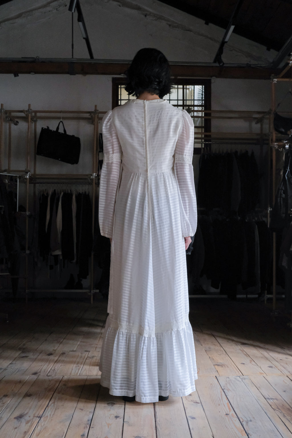 1970's "Jack Kramer" Pleated Empire Waist Belted Dress / 古著褶襉高腰綁帶長裙