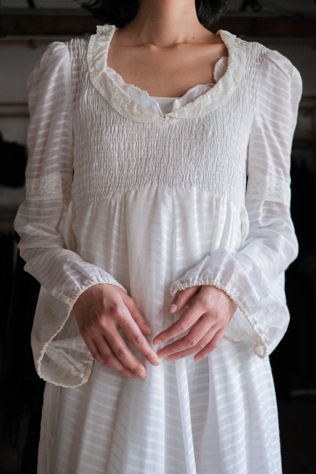 1970's "Jack Kramer" Pleated Empire Waist Belted Dress / 古著褶襉高腰綁帶長裙