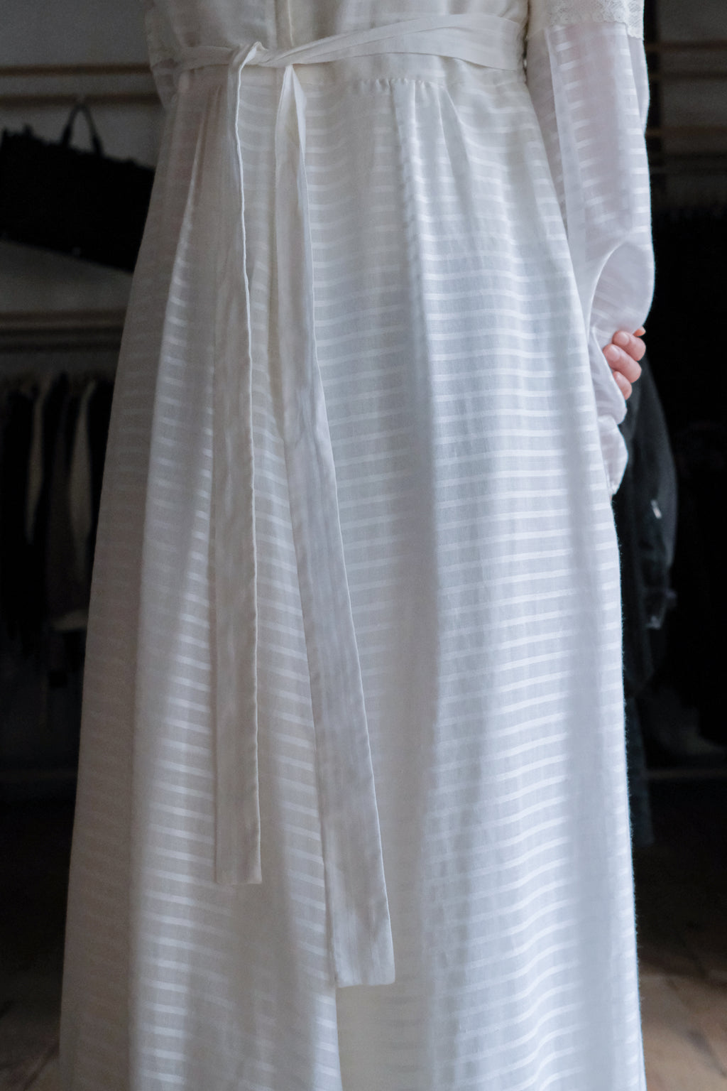 1970's "Jack Kramer" Pleated Empire Waist Belted Dress / 古著褶襉高腰綁帶長裙