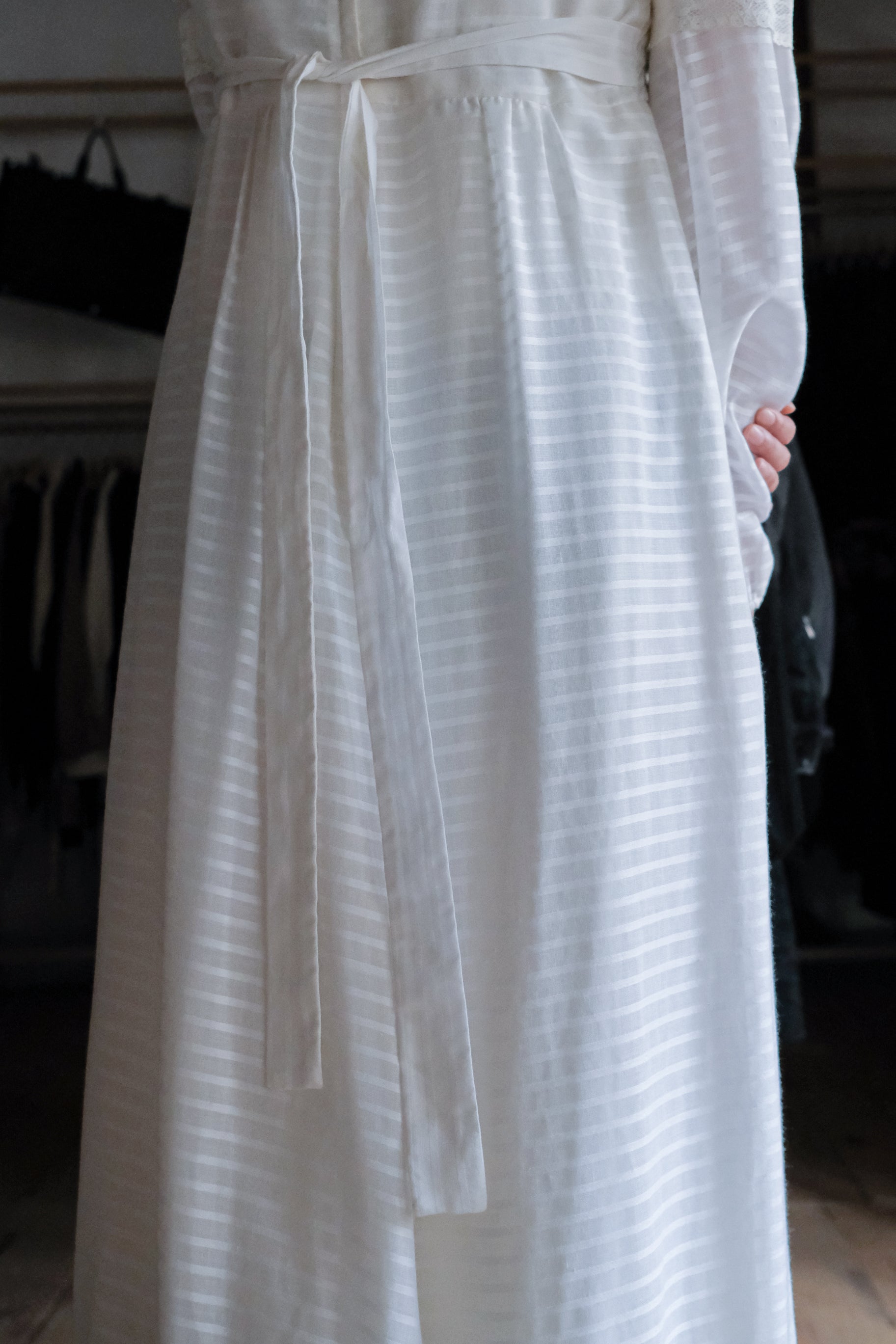1970's "Jack Kramer" Pleated Empire Waist Belted Dress / 古著褶襉高腰綁帶長裙