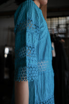 1970's Crochet Lace Bell Sleeve Maxi Dress / 古著鉤針蕾絲鐘形袖長裙