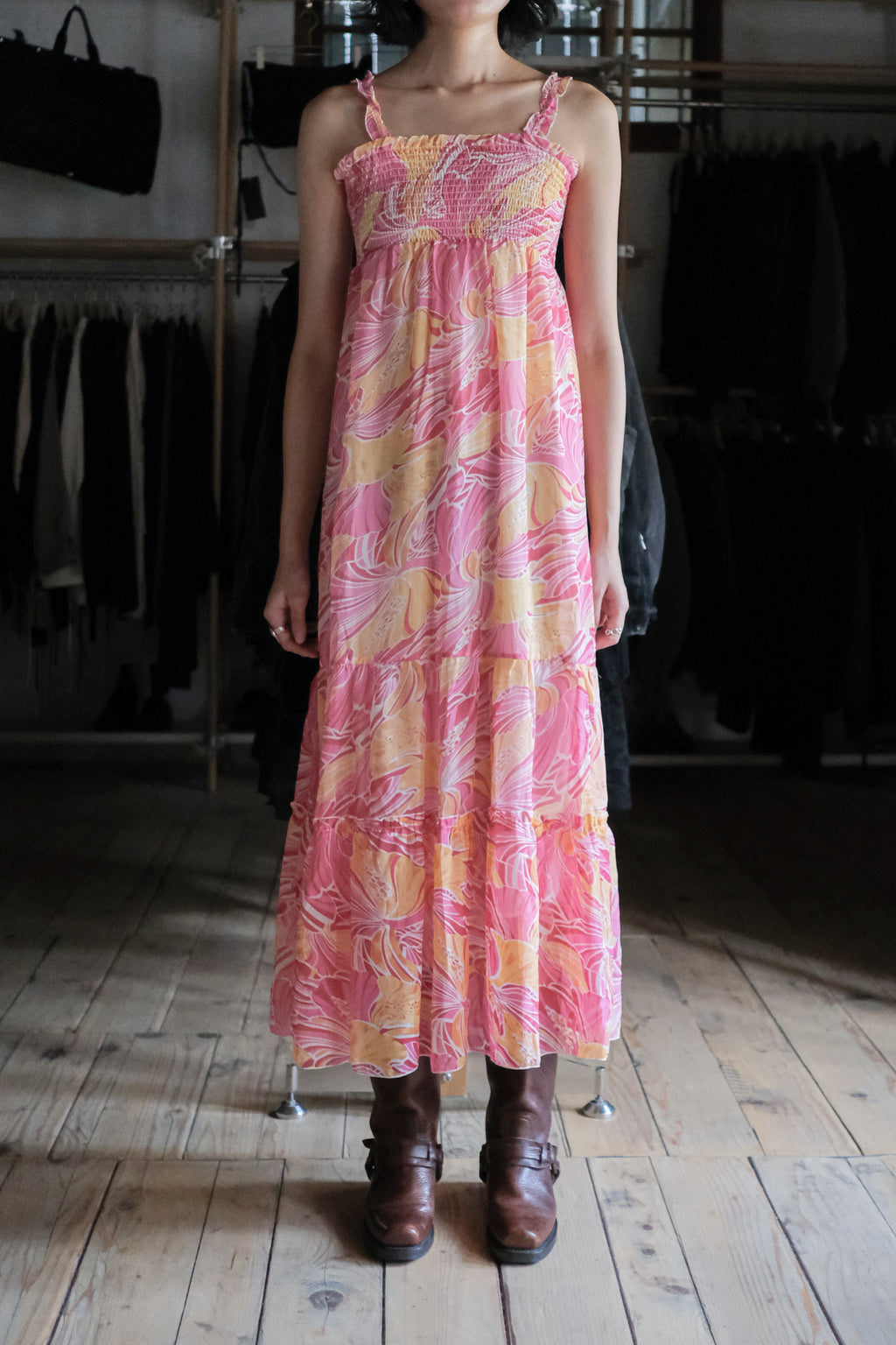 Vintage Floral Printed Dress / 古著夏日花卉平口洋裝