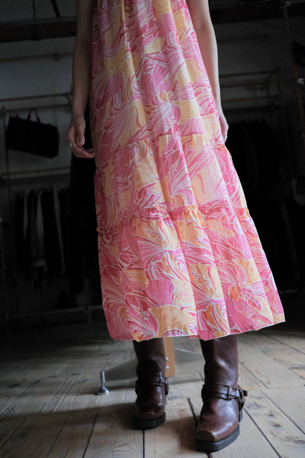 Vintage Floral Printed Dress / 古著夏日花卉平口洋裝