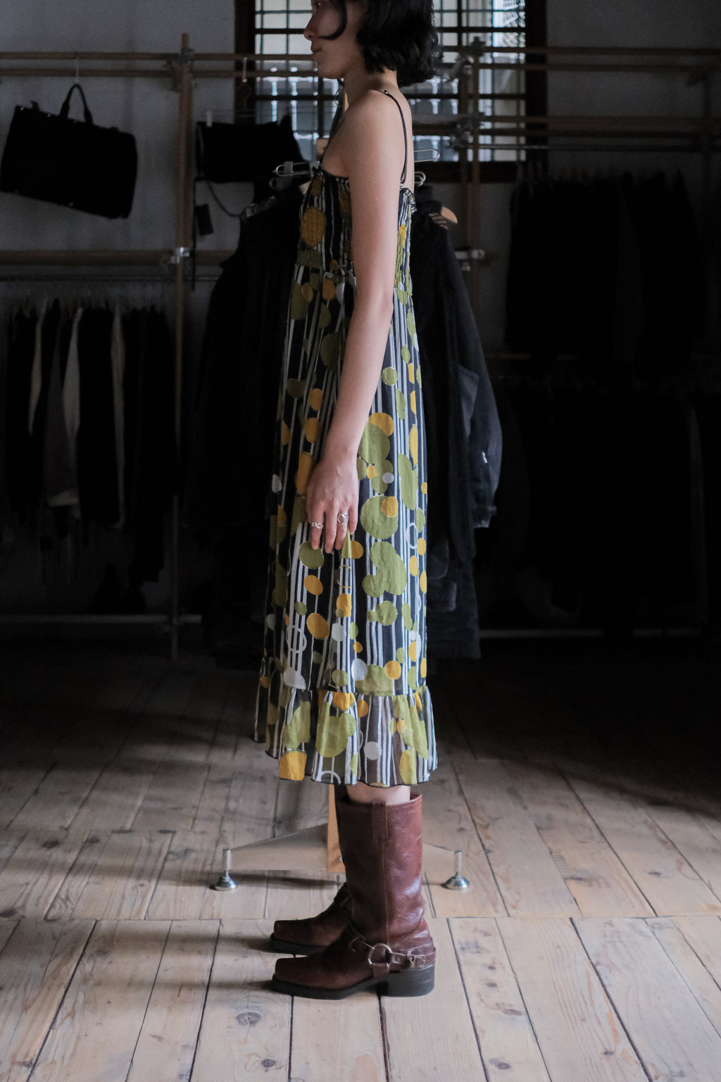 Vintage Striped Polka Dot Print Dres / 古著花紋印花平口洋裝