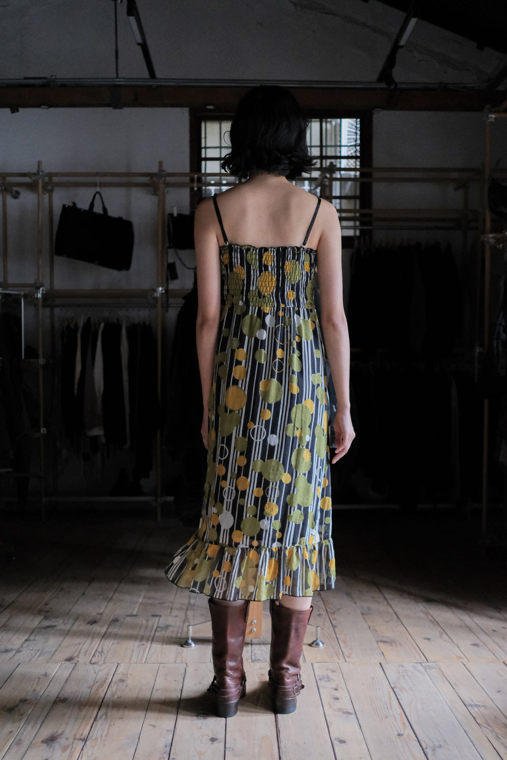 Vintage Striped Polka Dot Print Dres / 古著花紋印花平口洋裝