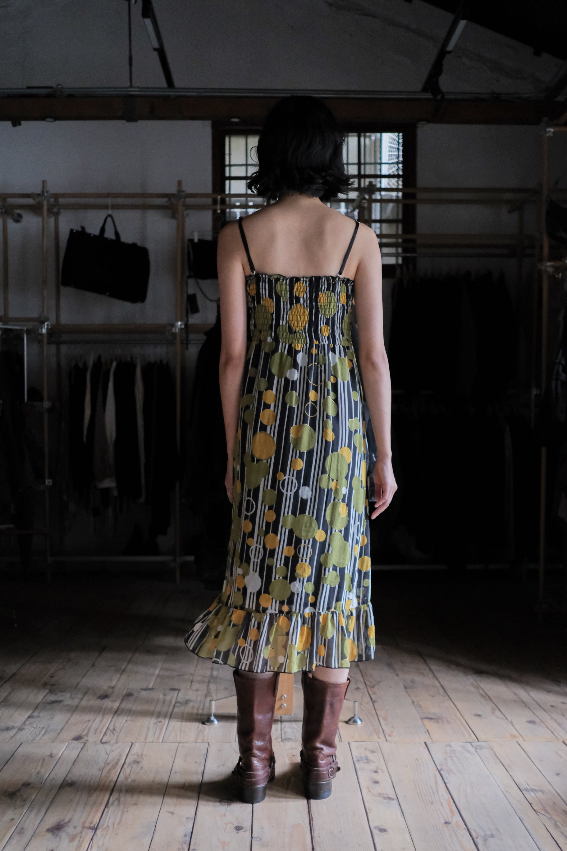 Vintage Striped Polka Dot Print Dres / 古著花紋印花平口洋裝