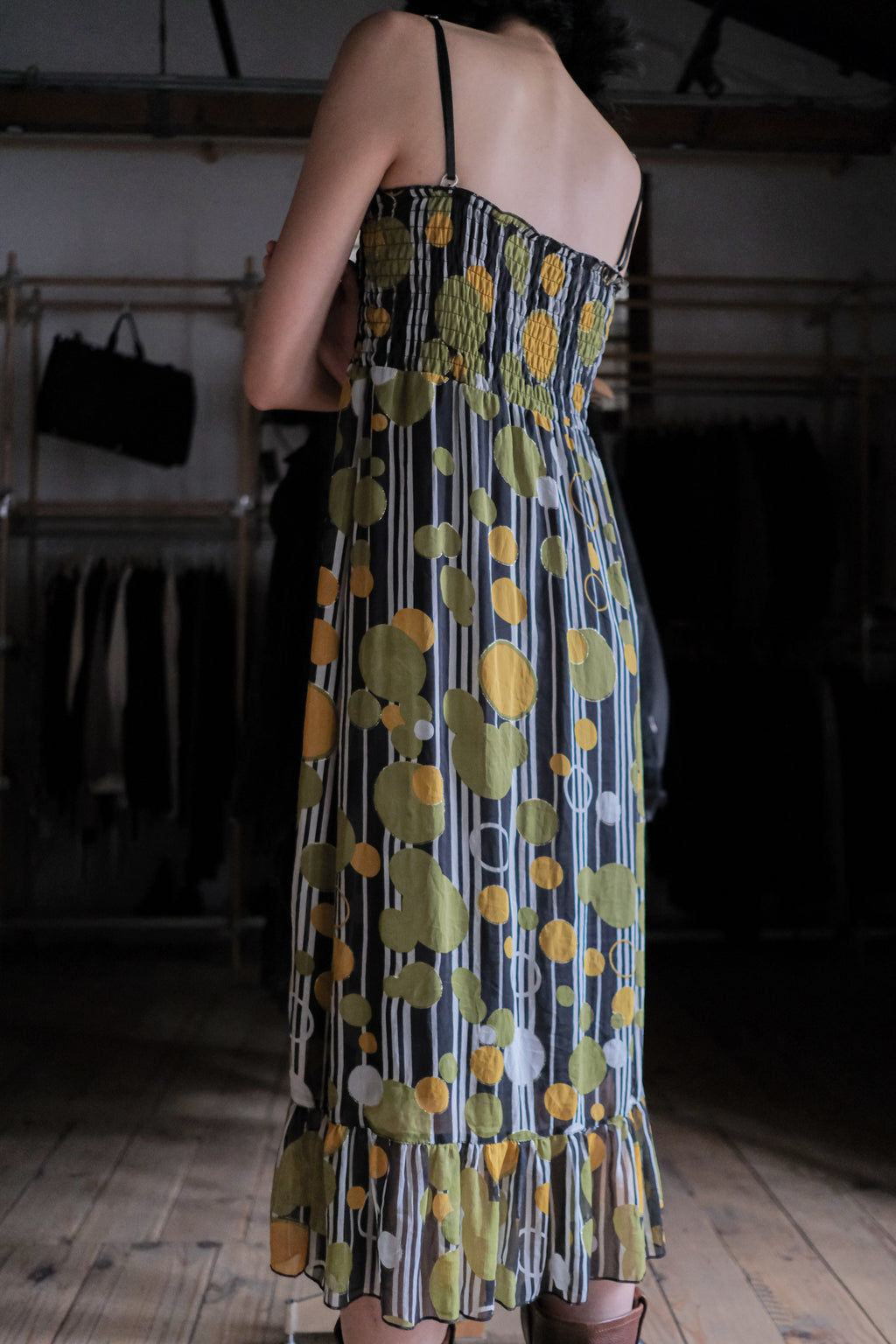 Vintage Striped Polka Dot Print Dres / 古著花紋印花平口洋裝
