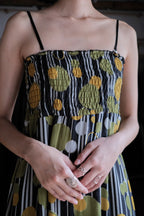 Vintage Striped Polka Dot Print Dres / 古著花紋印花平口洋裝