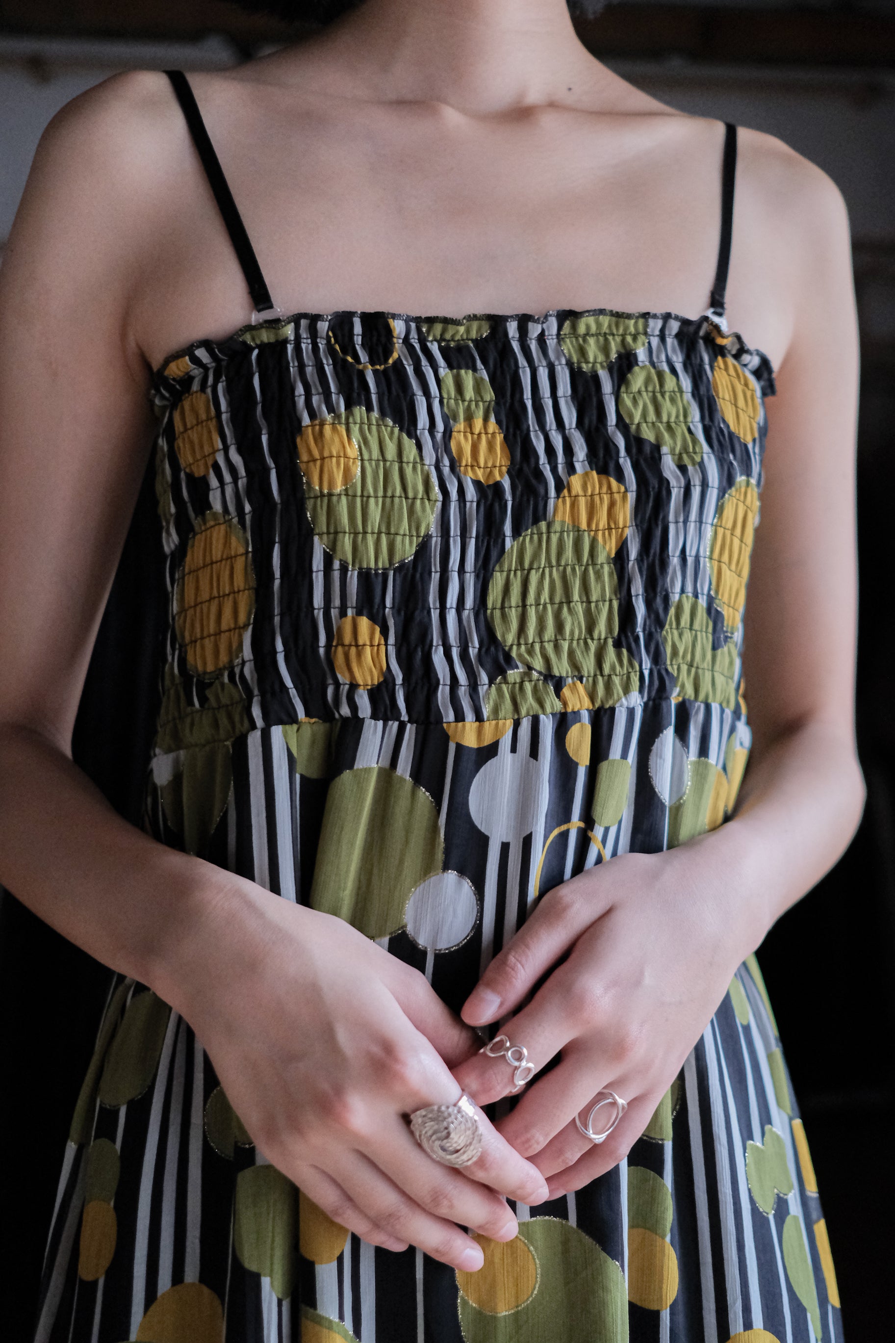 Vintage Striped Polka Dot Print Dres / 古著花紋印花平口洋裝