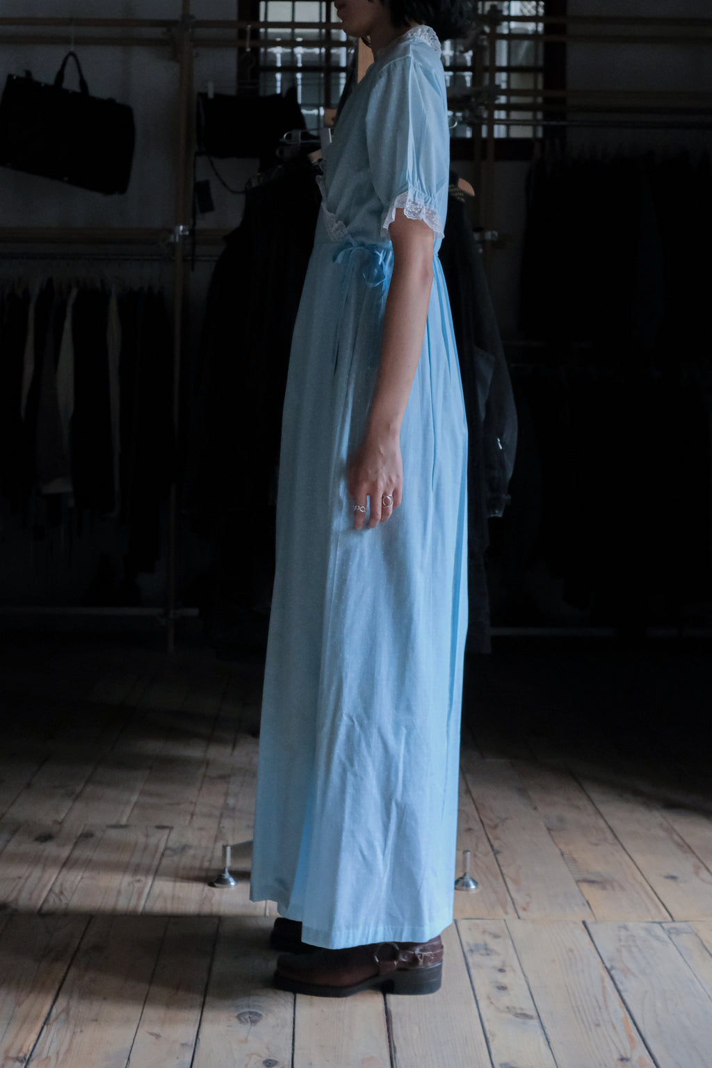 Vintage Nightgown Sheer Dress / 古著水色點點透膚睡袍洋裝