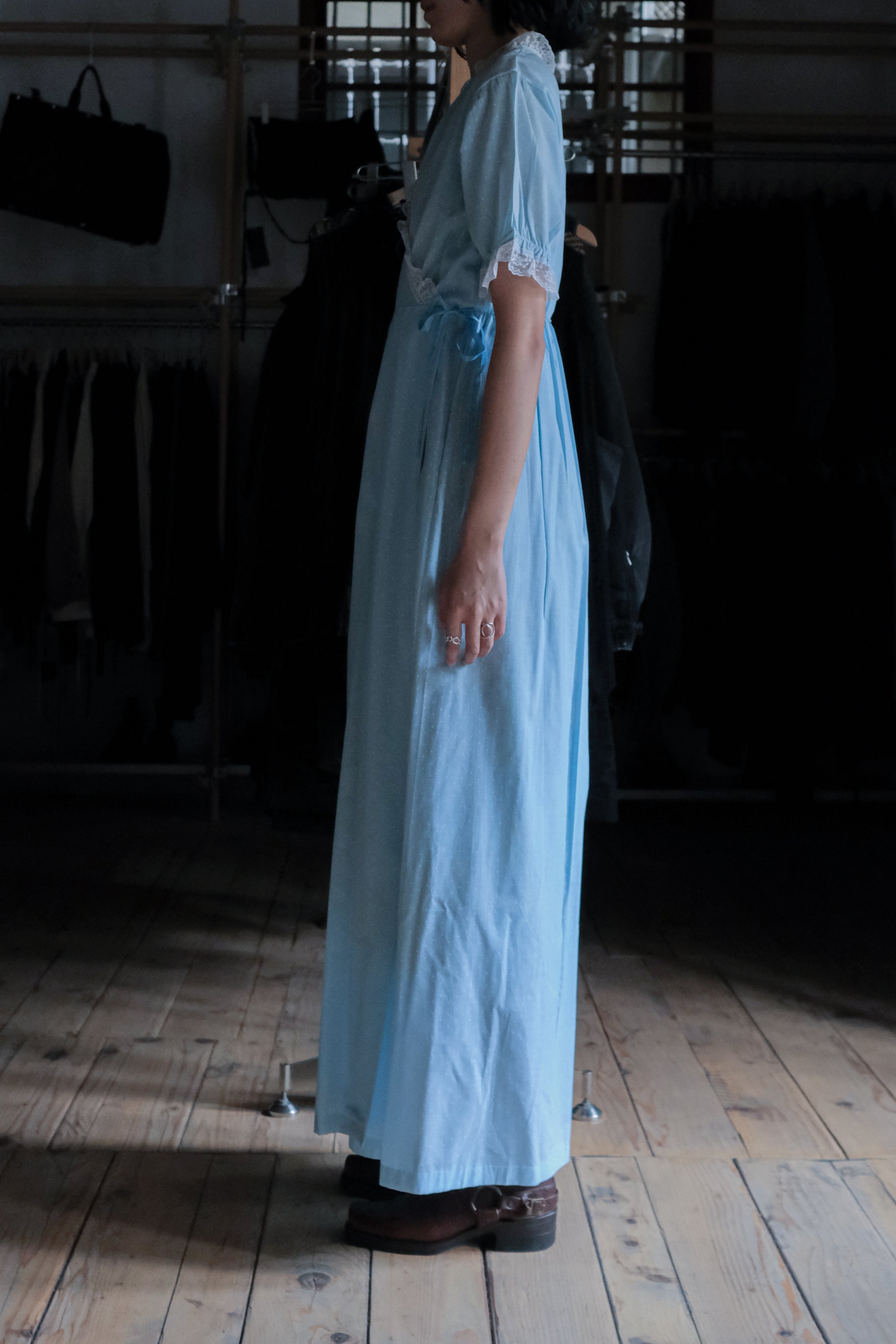 Vintage Nightgown Sheer Dress / 古著水色點點透膚睡袍洋裝