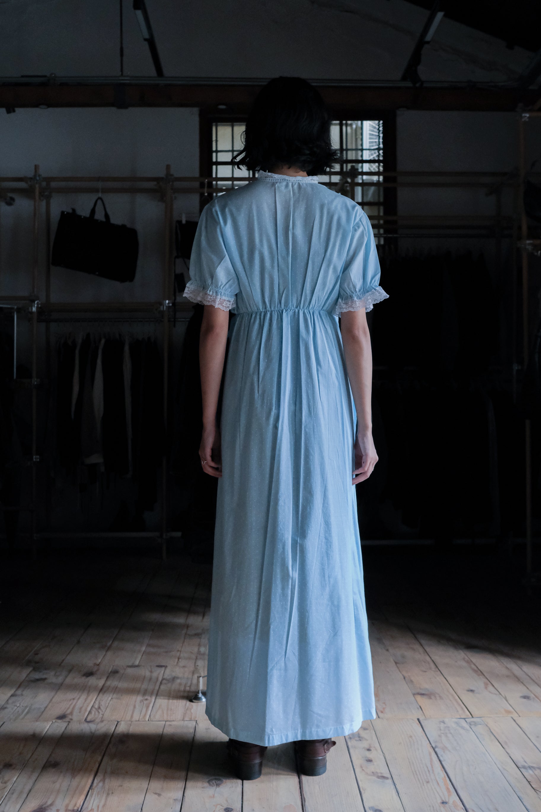 Vintage Nightgown Sheer Dress / 古著水色點點透膚睡袍洋裝