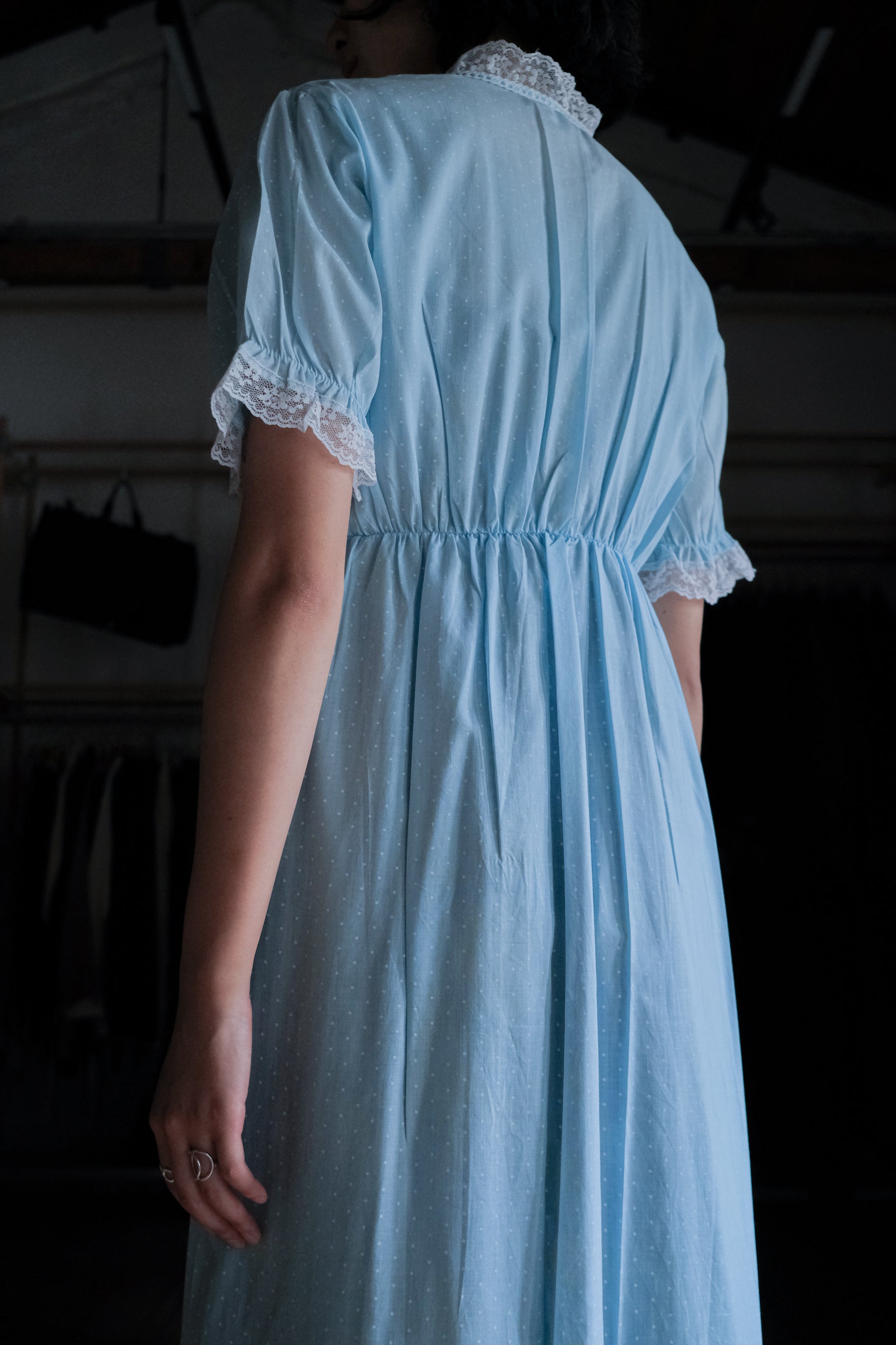 Vintage Nightgown Sheer Dress / 古著水色點點透膚睡袍洋裝