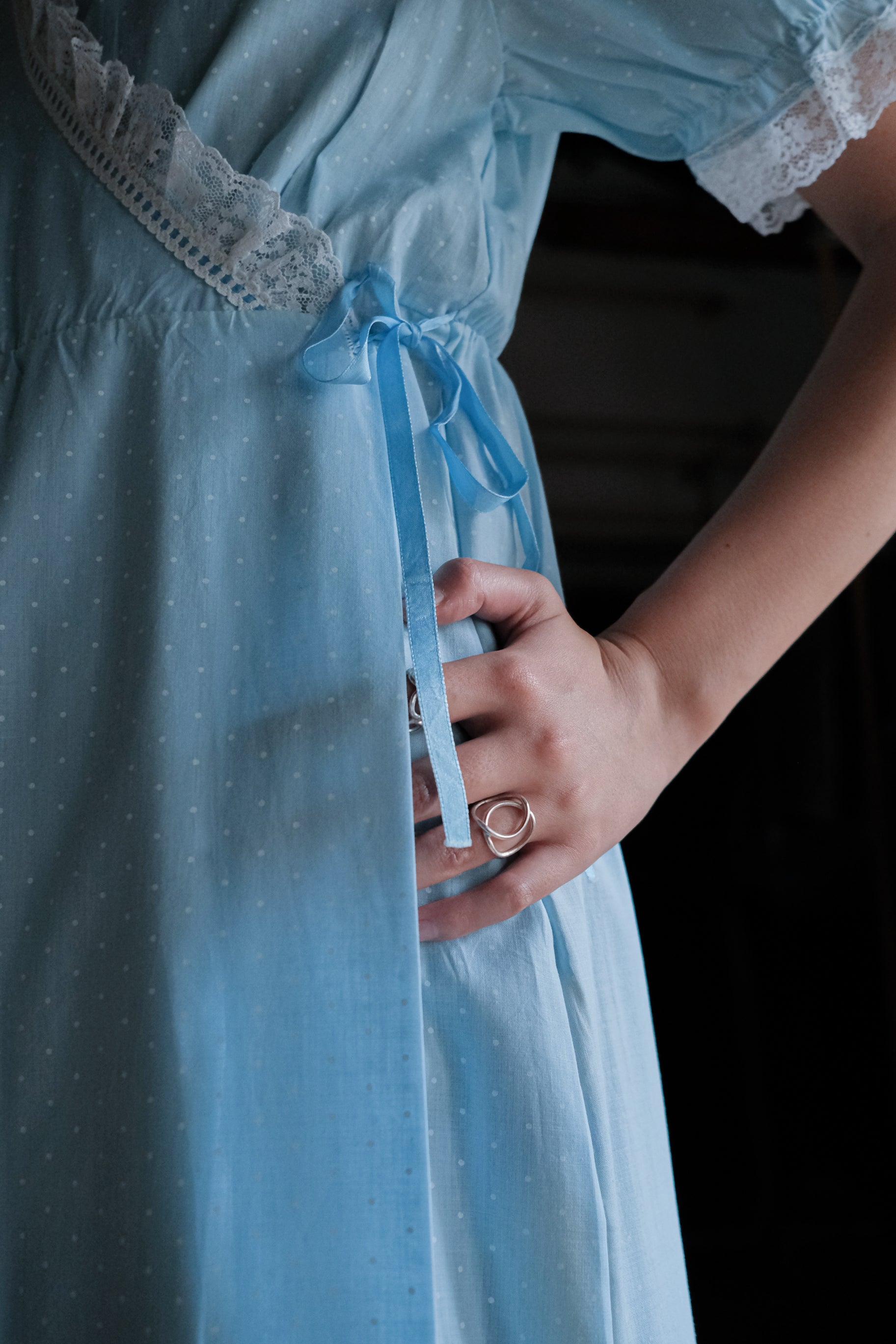 Vintage Nightgown Sheer Dress / 古著水色點點透膚睡袍洋裝