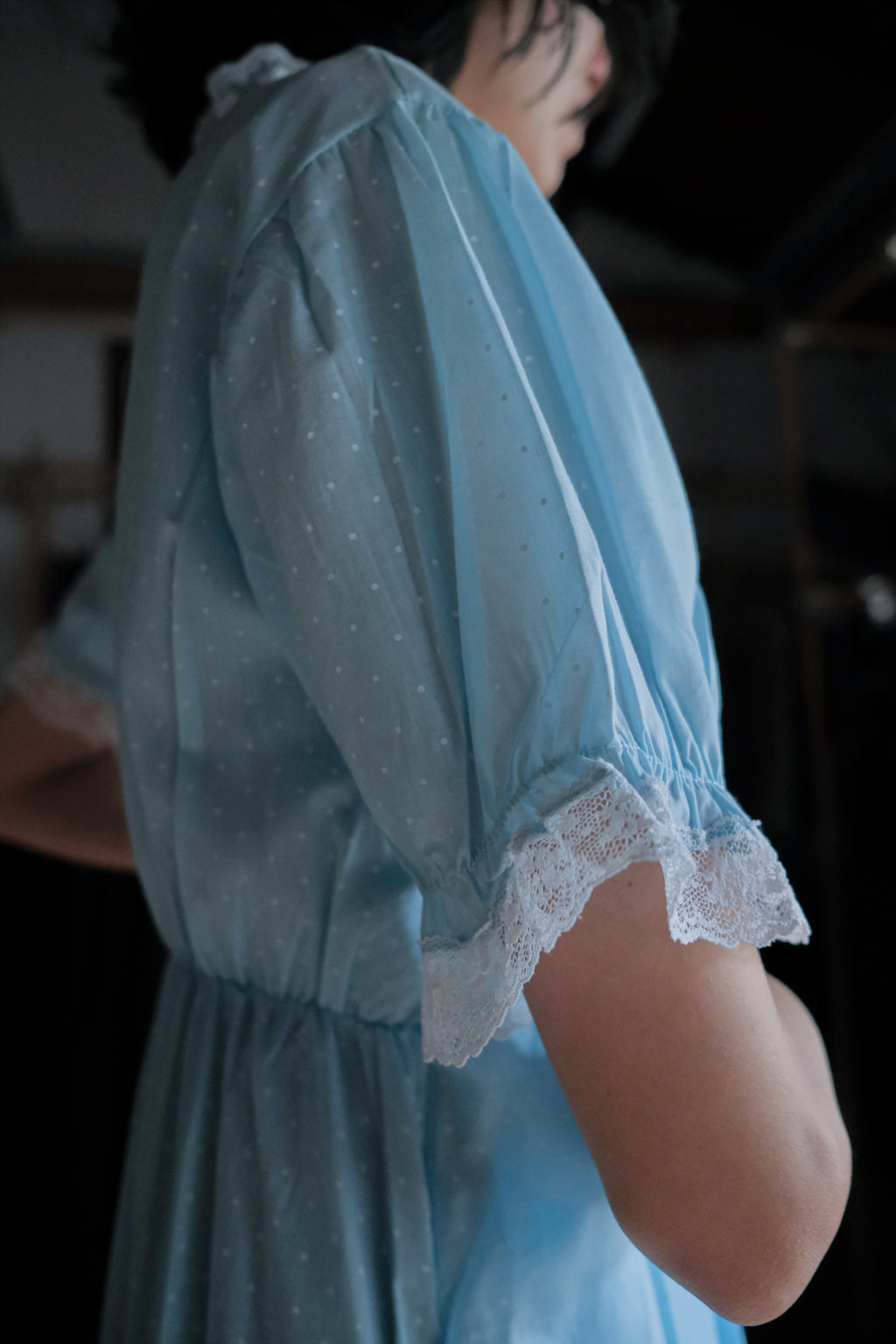 Vintage Nightgown Sheer Dress / 古著水色點點透膚睡袍洋裝