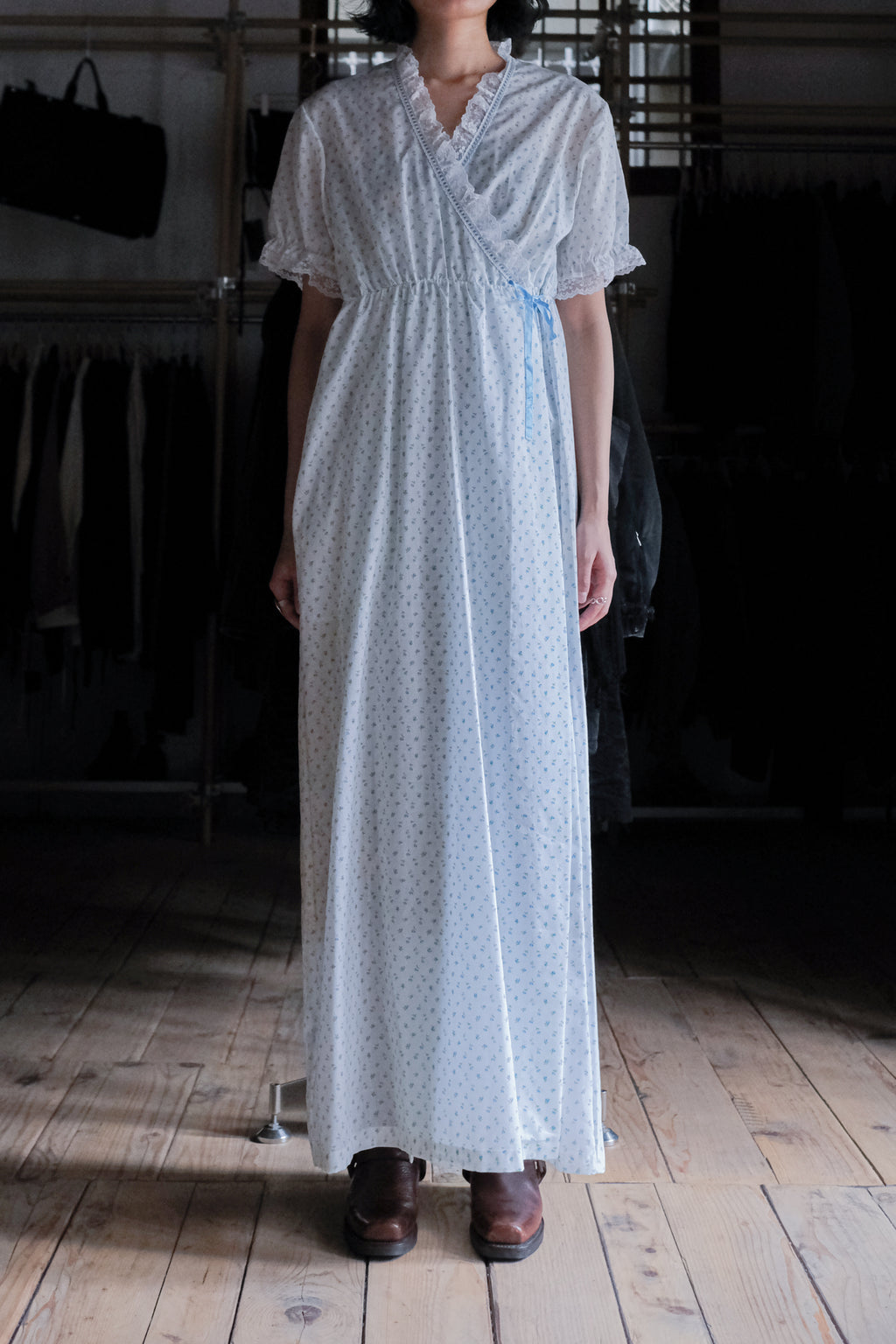 Vintage Nightgown Sheer Dress / 古著滿花透膚睡袍洋裝