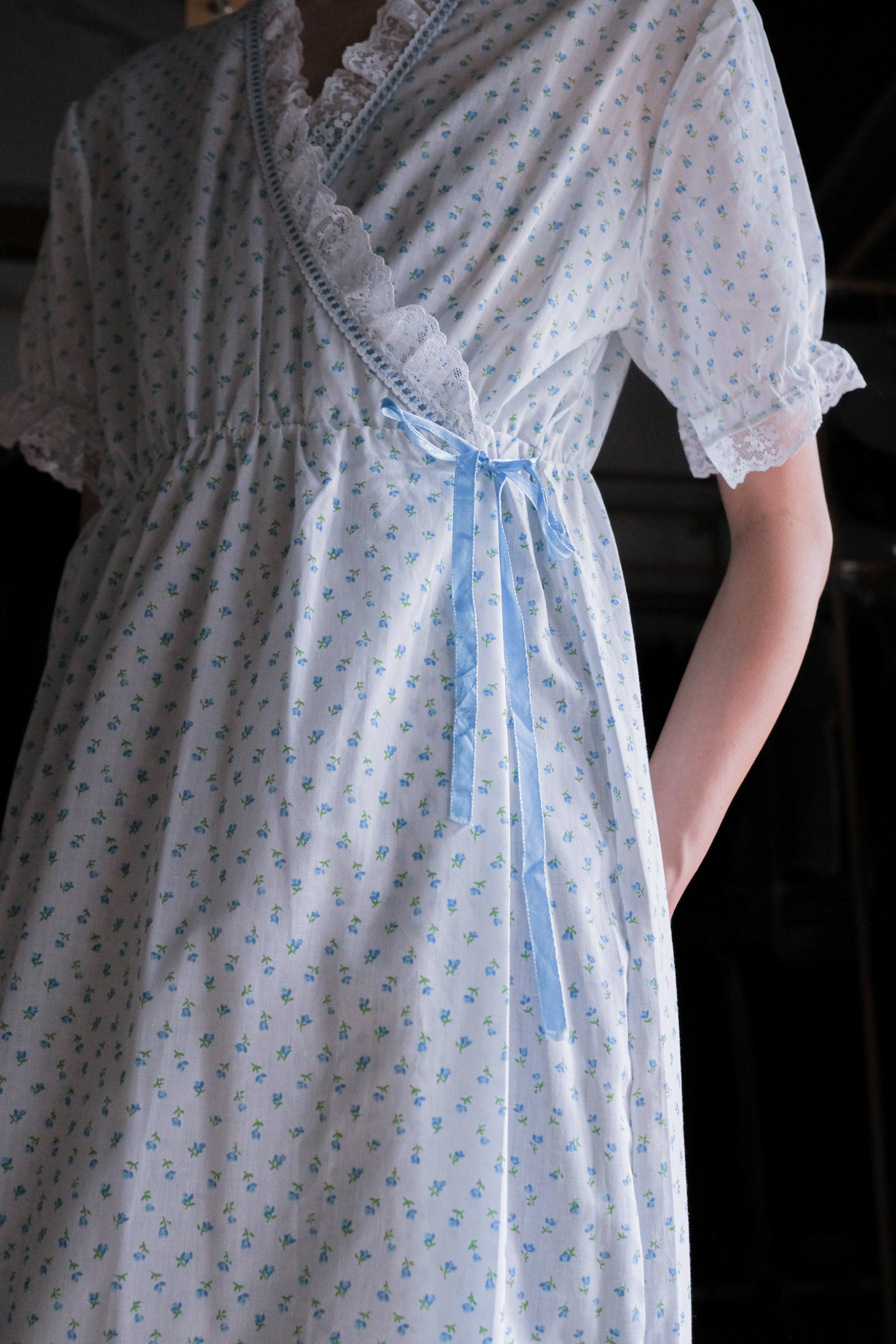 Vintage Nightgown Sheer Dress / 古著滿花透膚睡袍洋裝