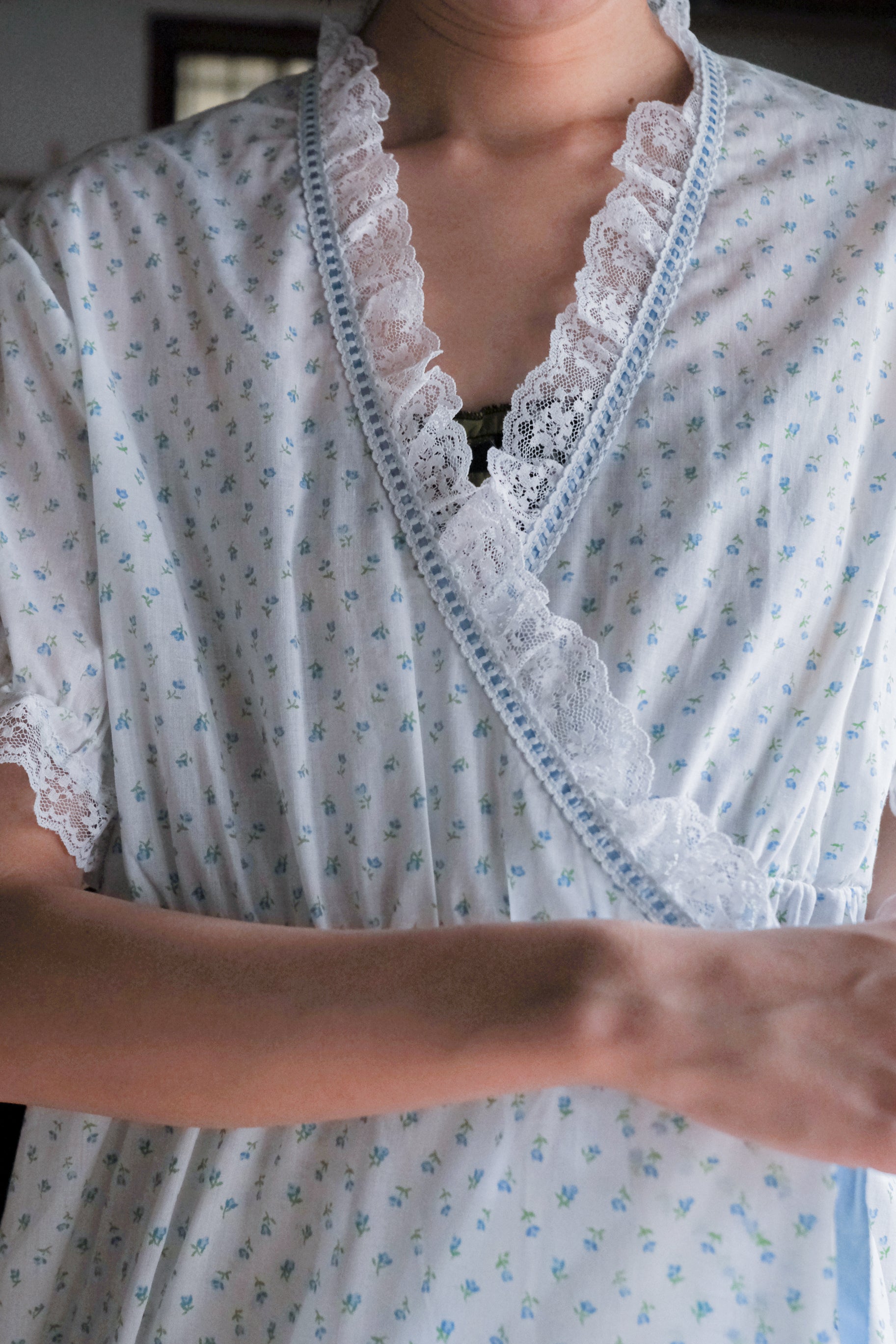 Vintage Nightgown Sheer Dress / 古著滿花透膚睡袍洋裝