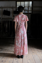 1970s Floral Flutter Sleeve Maxi Dress / 古著花卉荷葉袖長裙