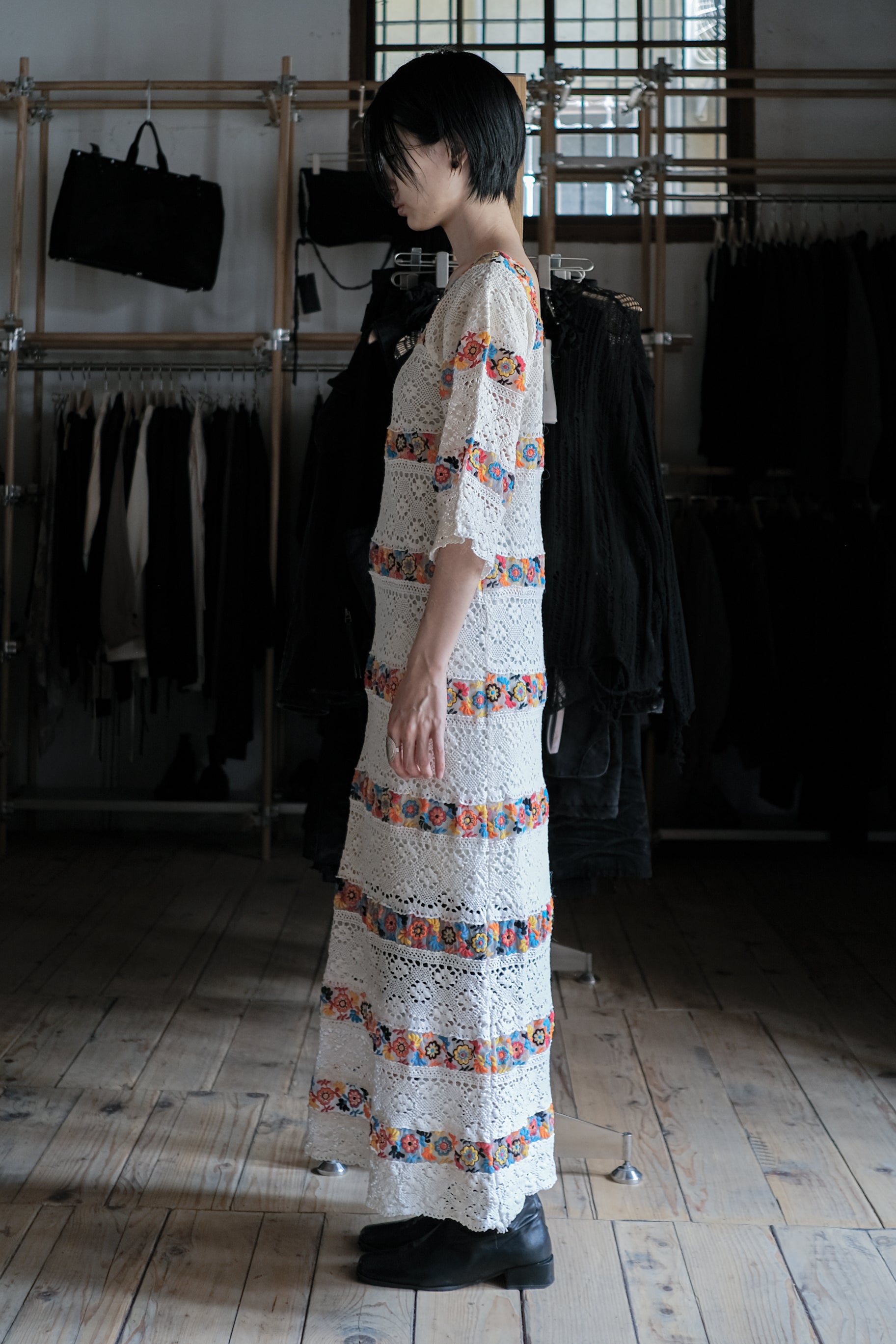 1970's Crochet Floral Boho Maxi Dress / 古著鉤針花朵長裙