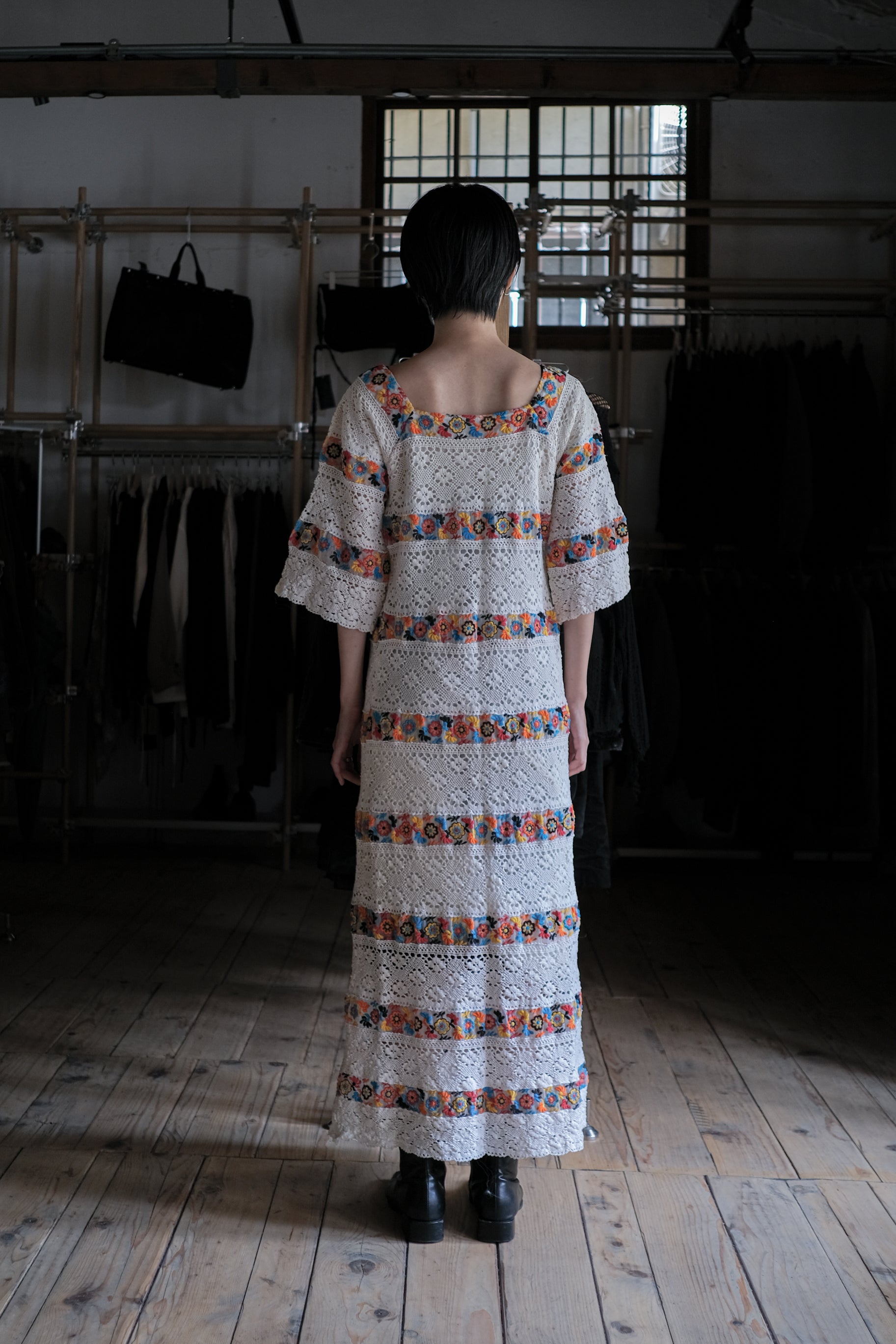 1970's Crochet Floral Boho Maxi Dress / 古著鉤針花朵長裙