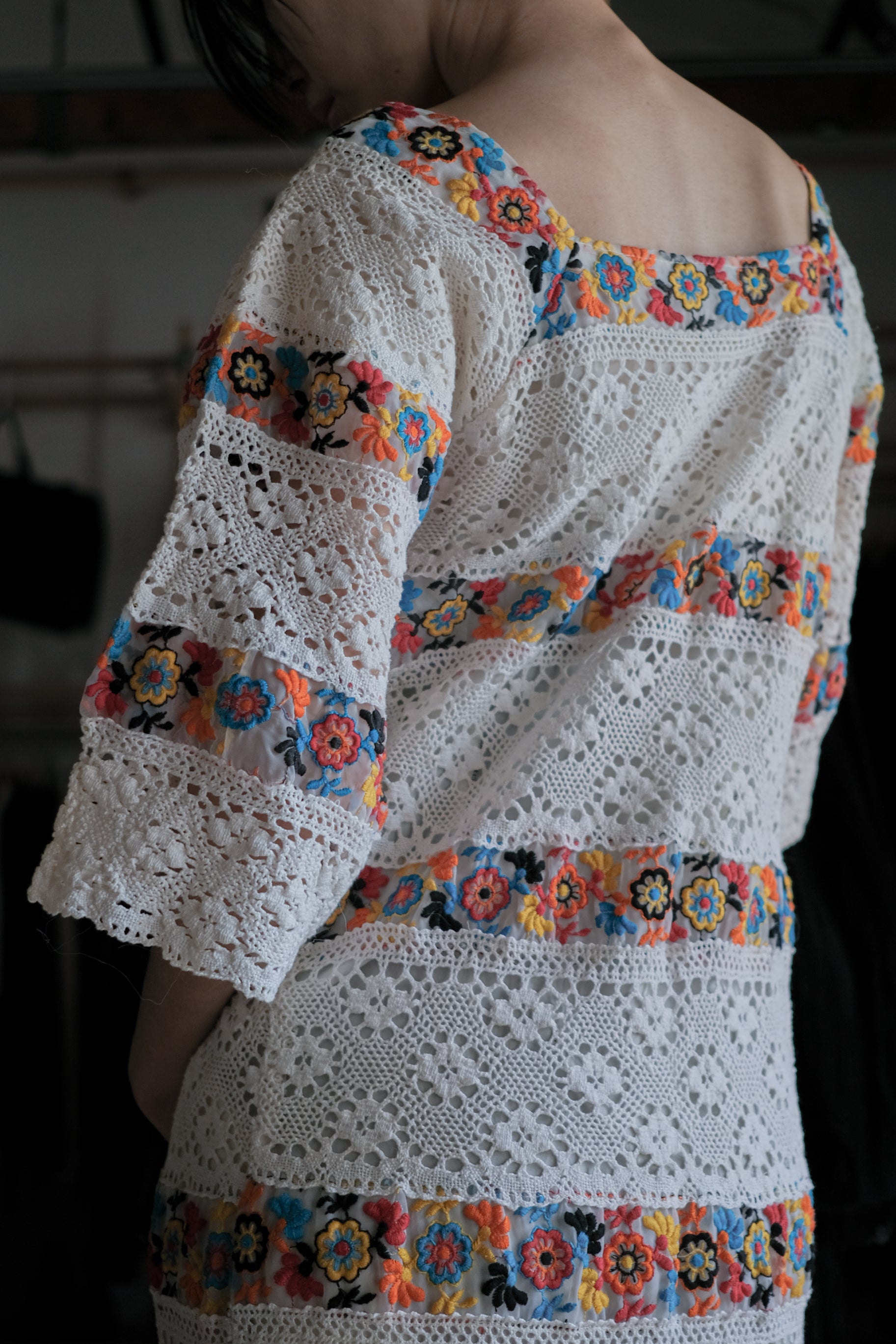 1970's Crochet Floral Boho Maxi Dress / 古著鉤針花朵長裙