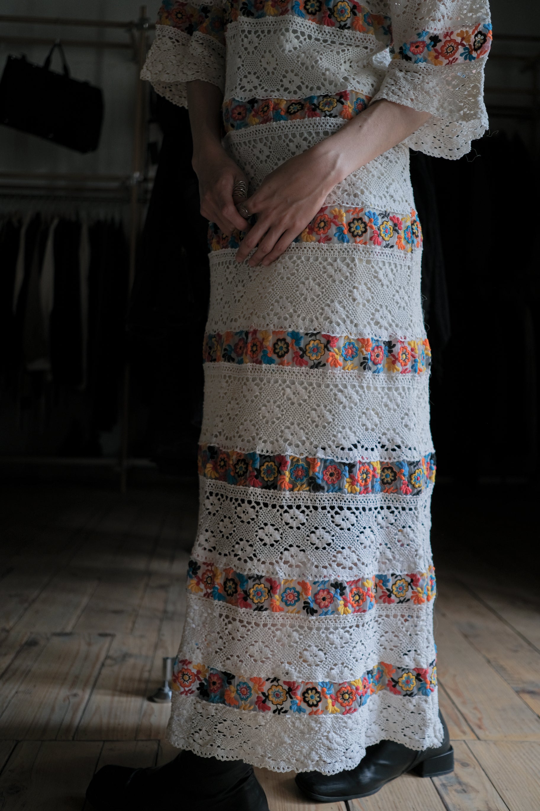 1970's Crochet Floral Boho Maxi Dress / 古著鉤針花朵長裙