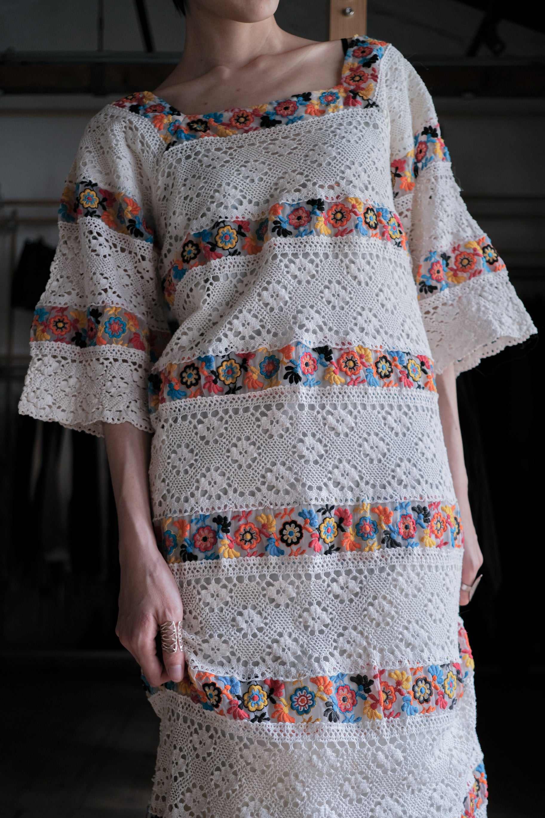1970's Crochet Floral Boho Maxi Dress / 古著鉤針花朵長裙
