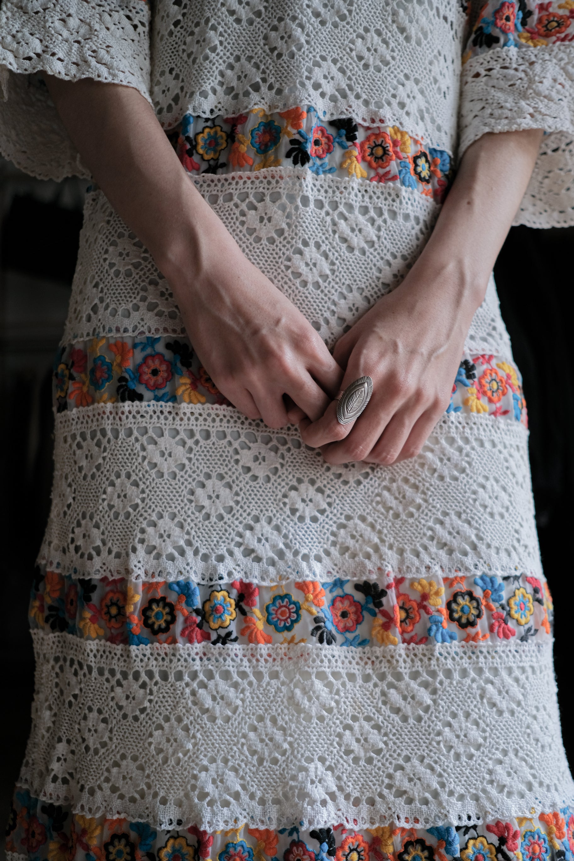 1970's Crochet Floral Boho Maxi Dress / 古著鉤針花朵長裙
