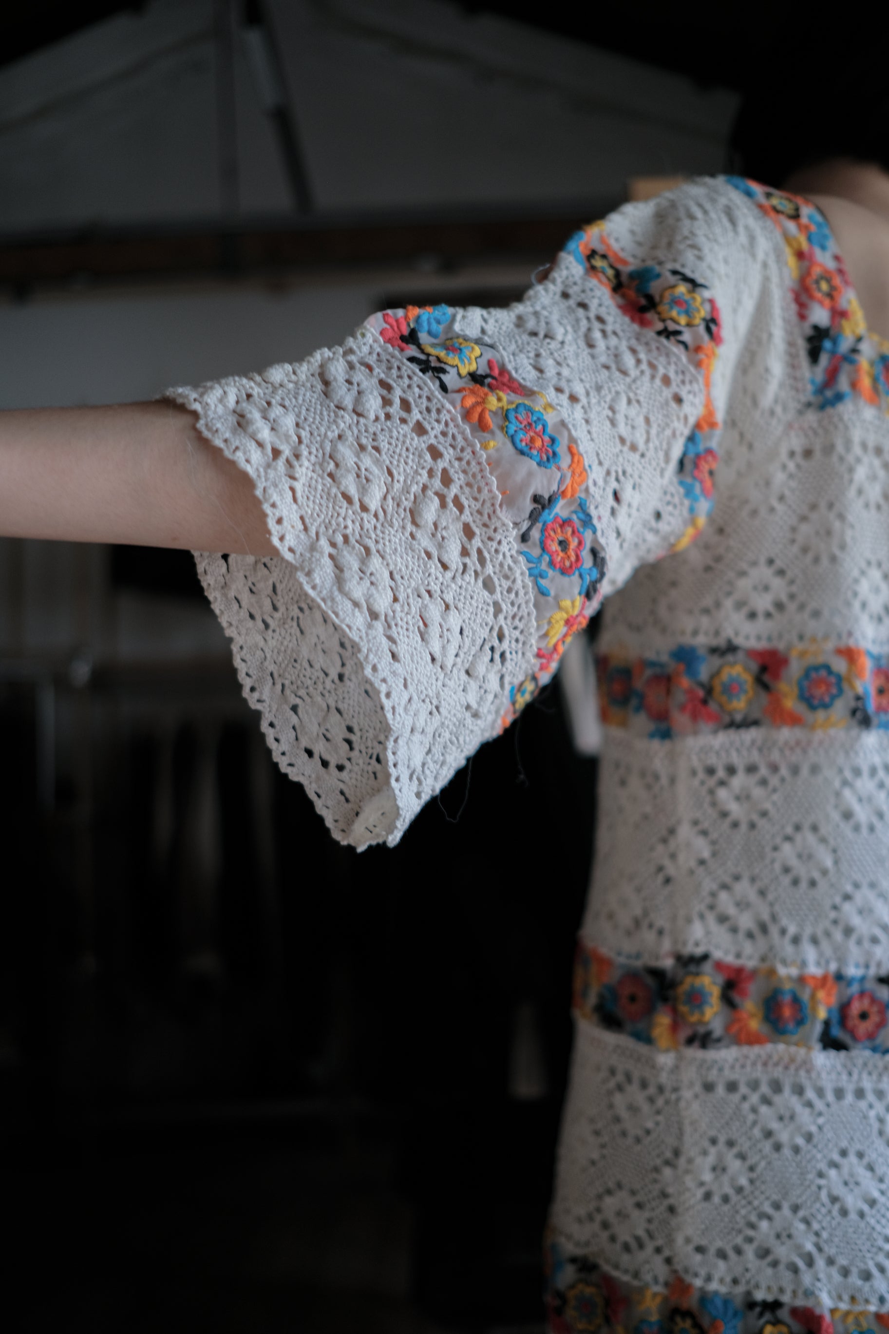 1970's Crochet Floral Boho Maxi Dress / 古著鉤針花朵長裙