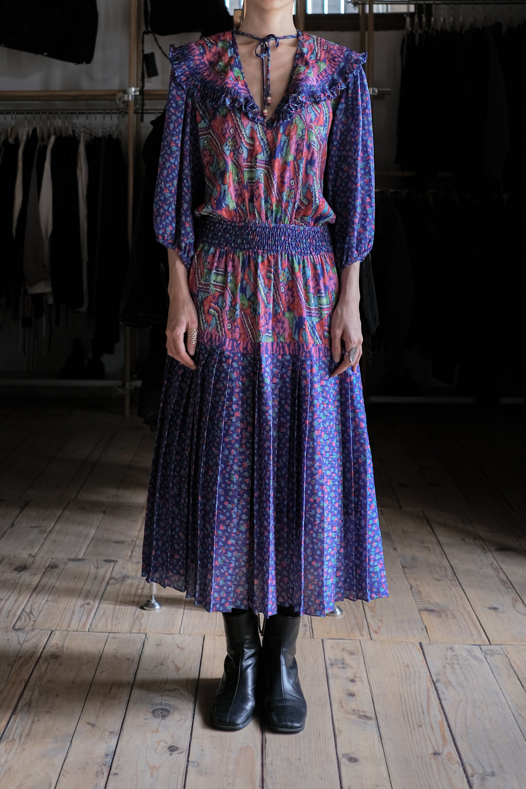 Vintage Romantic Maxi Flowy Boho Pattern Dress / 古著波西米亞風洋裝