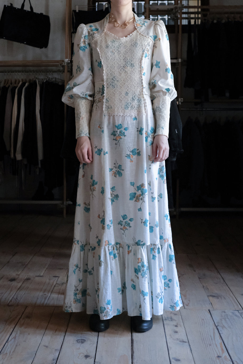 1970's Vintage Gunne Sax Style Floral Prairie Maxi Dress / 古著碎花草原風長洋裝