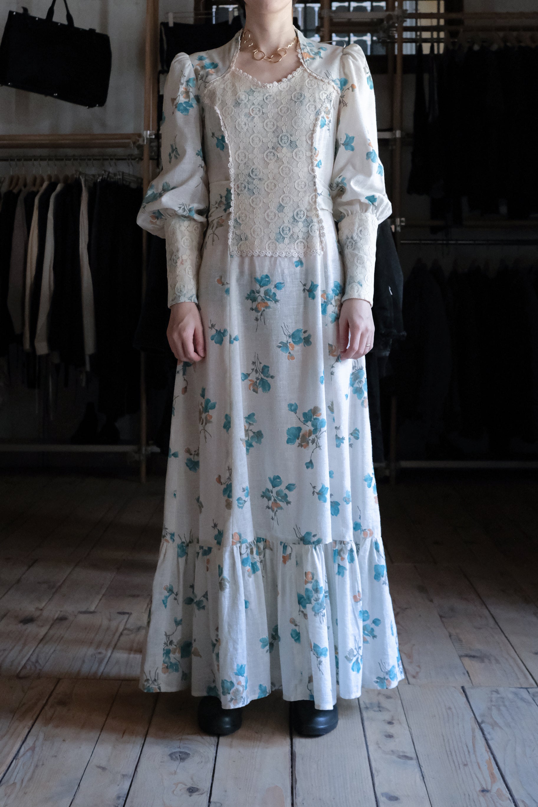 1970's Vintage Gunne Sax Style Floral Prairie Maxi Dress / 古著碎花草原風長洋裝