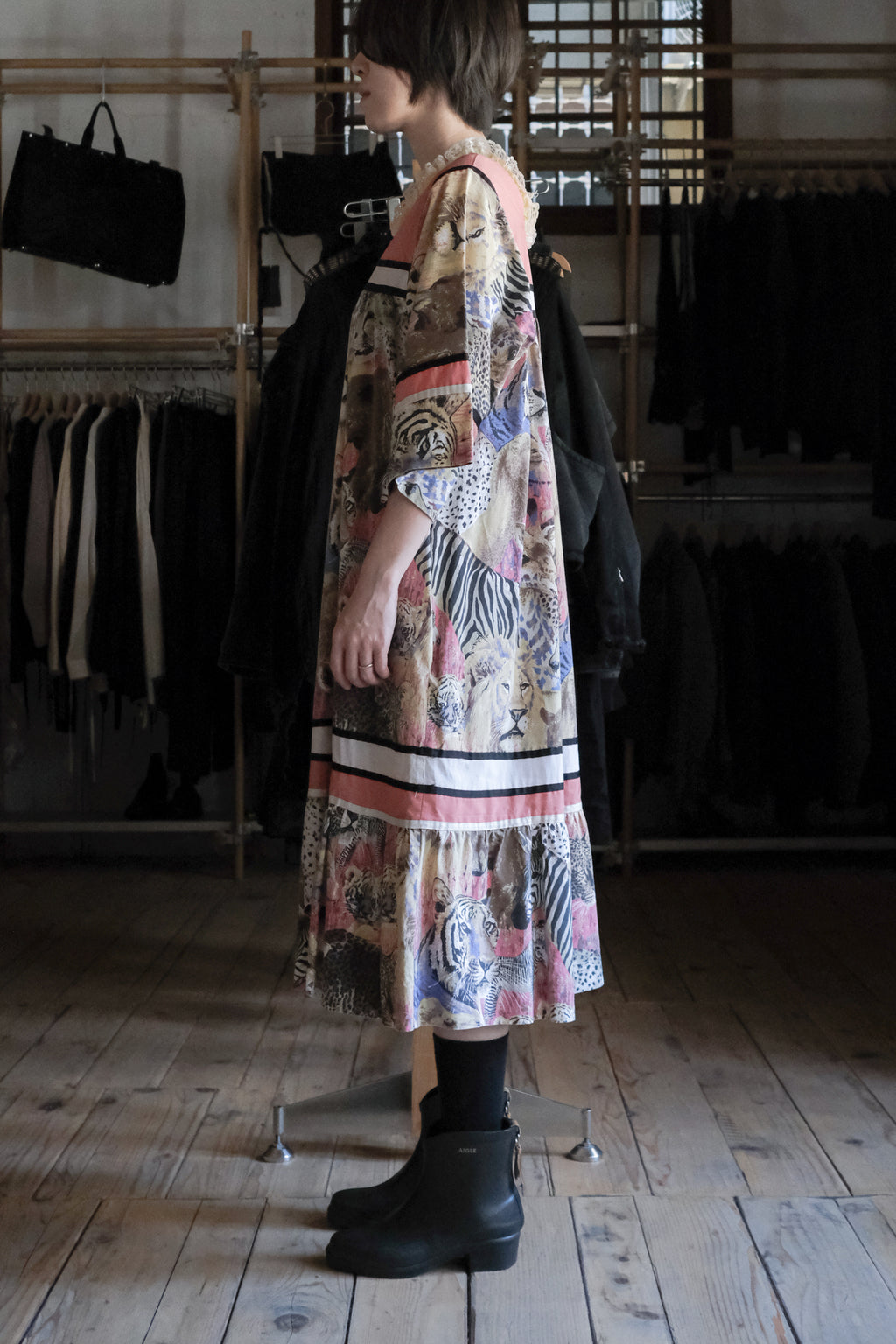 Vintage Animal Safari Graphic Print Muumuu Dress / 古著叢林萬獸印花穆穆洋裝