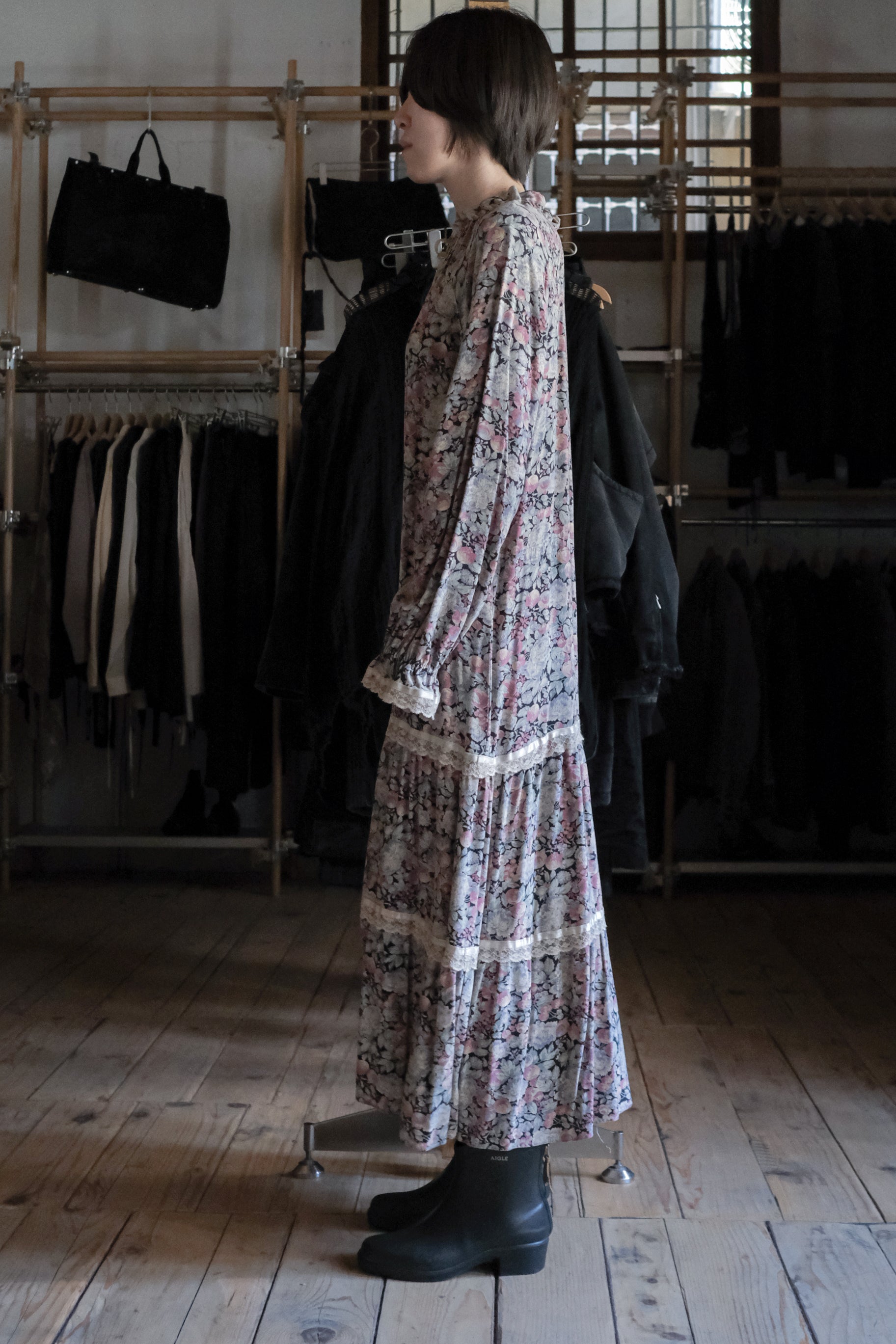 Vintage Floral Lace-Trimmed Prairie Dress / 古著碎花蕾絲拼接草原長洋裝