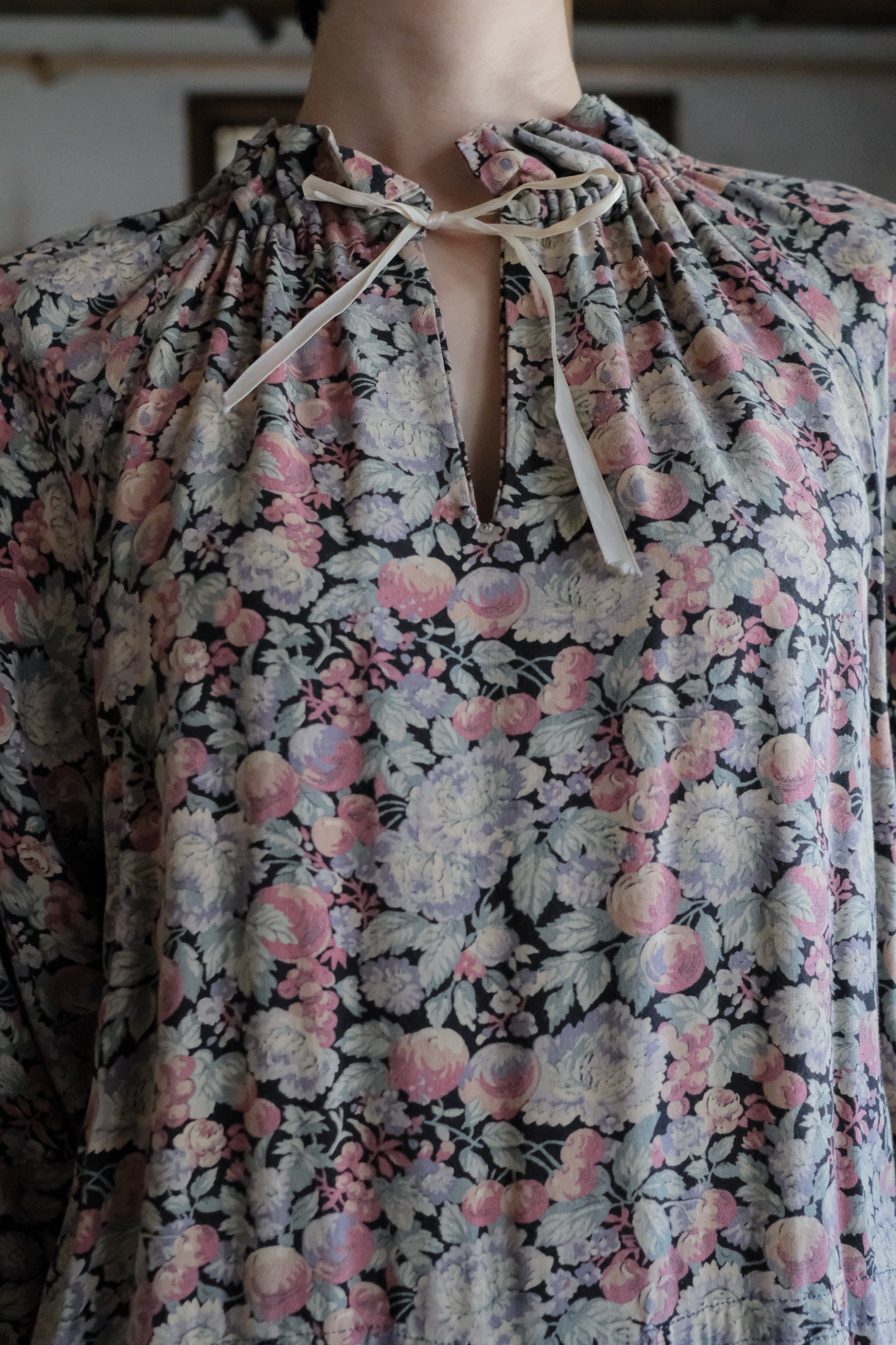 Vintage Floral Lace-Trimmed Prairie Dress / 古著碎花蕾絲拼接草原長洋裝