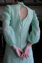 1970's Ronda Roy Mint Green Eyelet Maxi Dress / 古著薄荷綠鏤空刺繡長洋裝